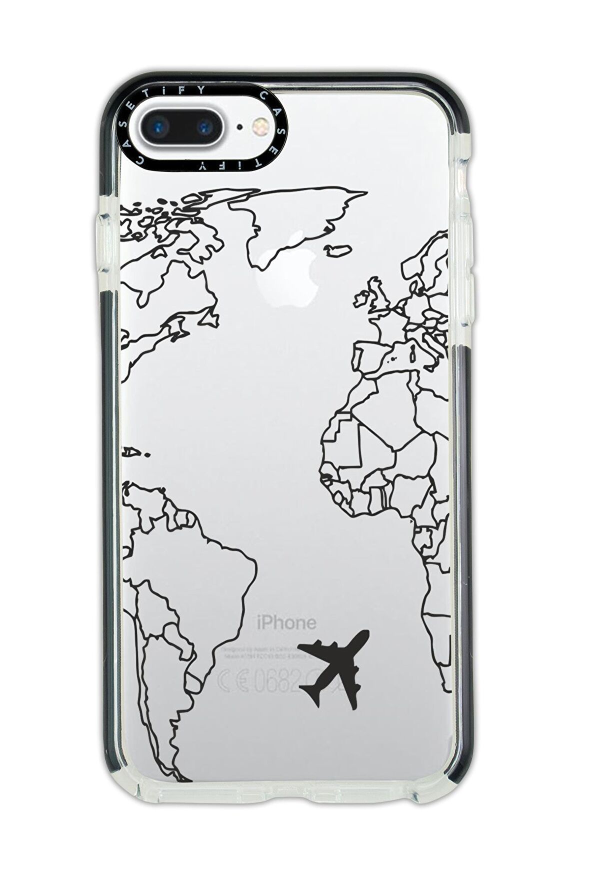 iPhone 7 Plus Casetify World Map Lines Desenli Anti Shock Premium Silikonlu Siyah Kenar Detaylı Telefon Kılıfı