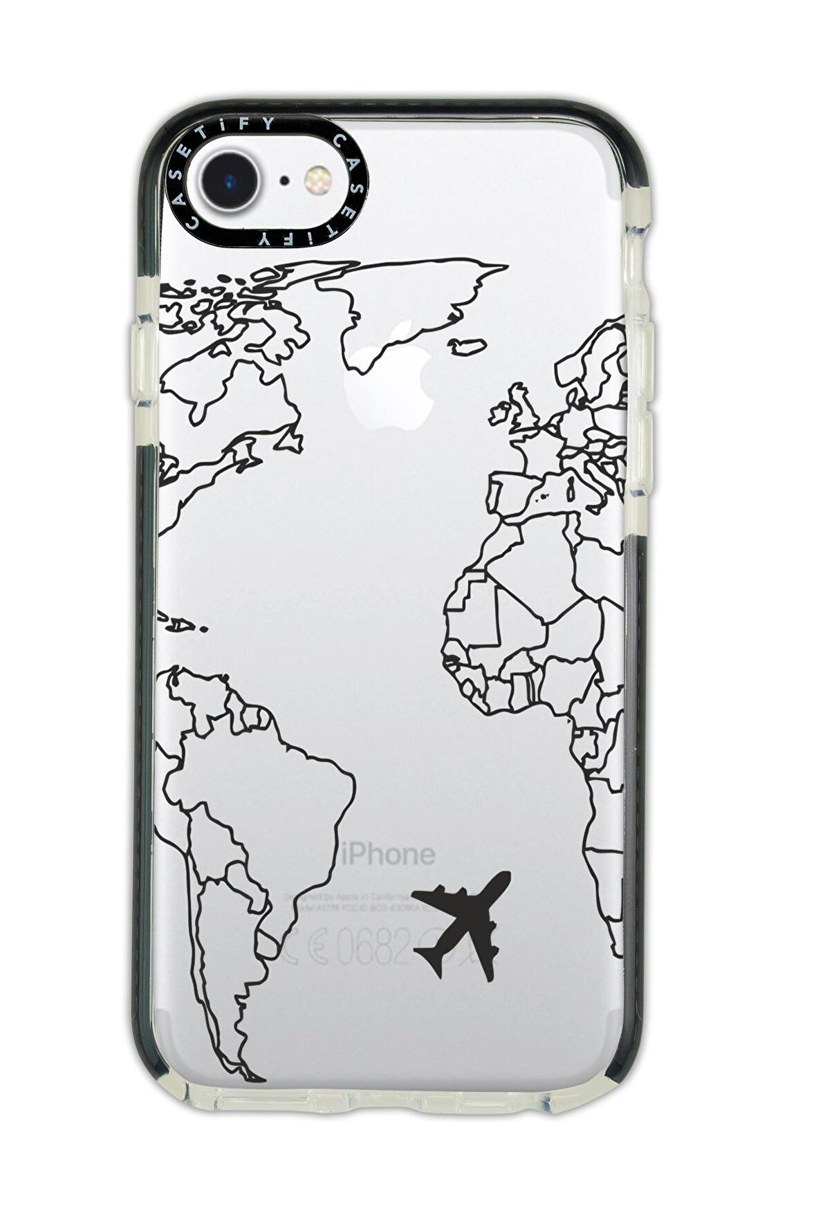 iPhone 8 Casetify World Map Lines Desenli Anti Shock Premium Silikonlu Siyah Kenar Detaylı Telefon Kılıfı