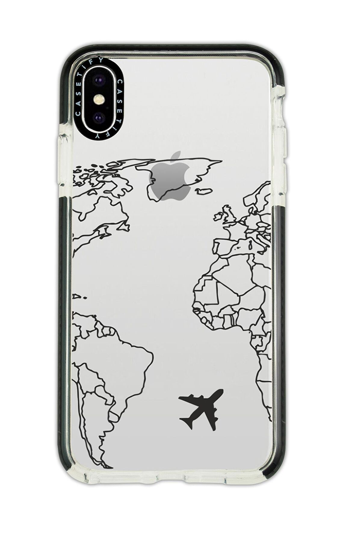 iPhone X Casetify World Map Lines Desenli Anti Shock Premium Silikonlu Siyah Kenar Detaylı Telefon Kılıfı