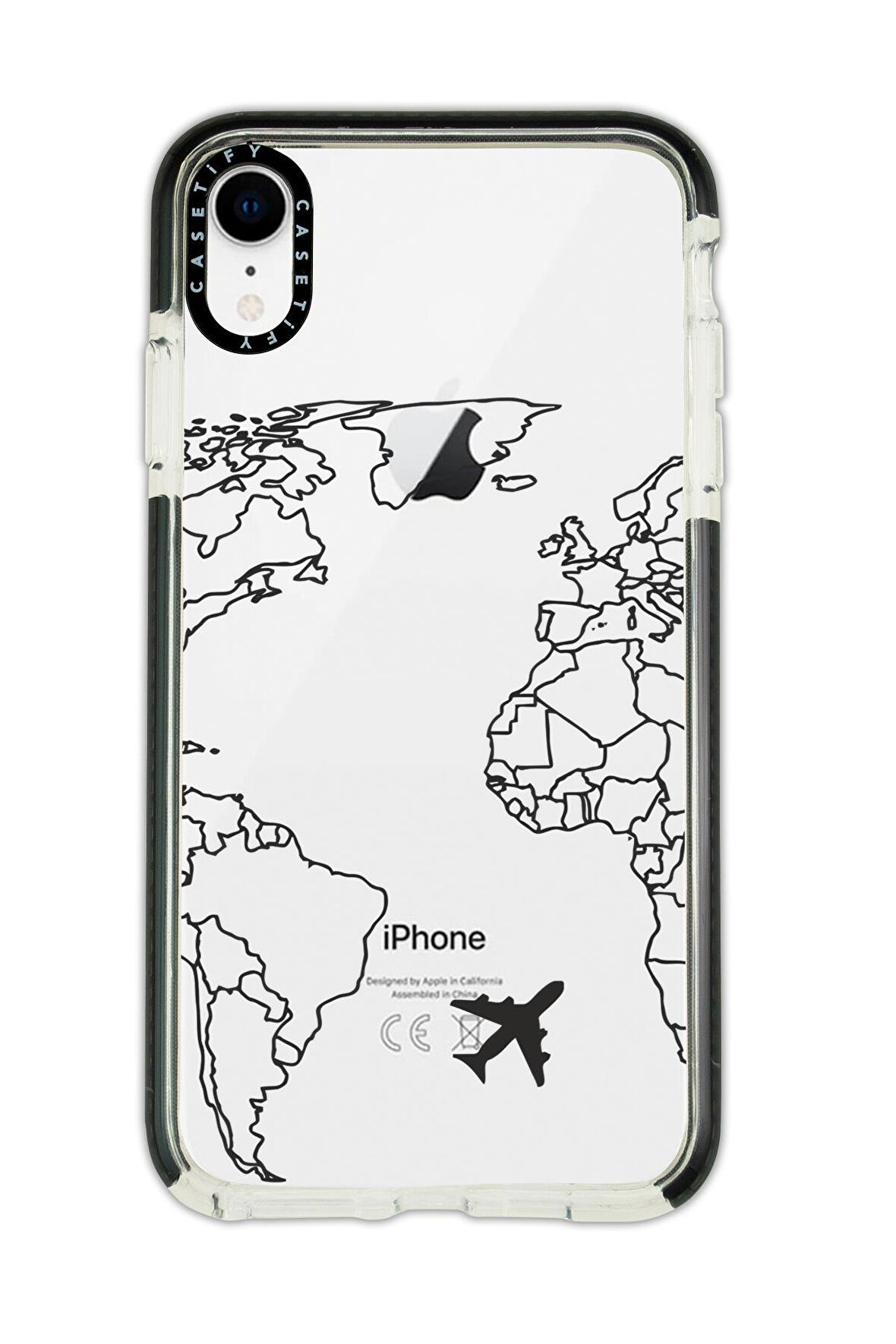 iPhone XR Casetify World Map Lines Desenli Anti Shock Premium Silikonlu Siyah Kenar Detaylı Telefon Kılıfı
