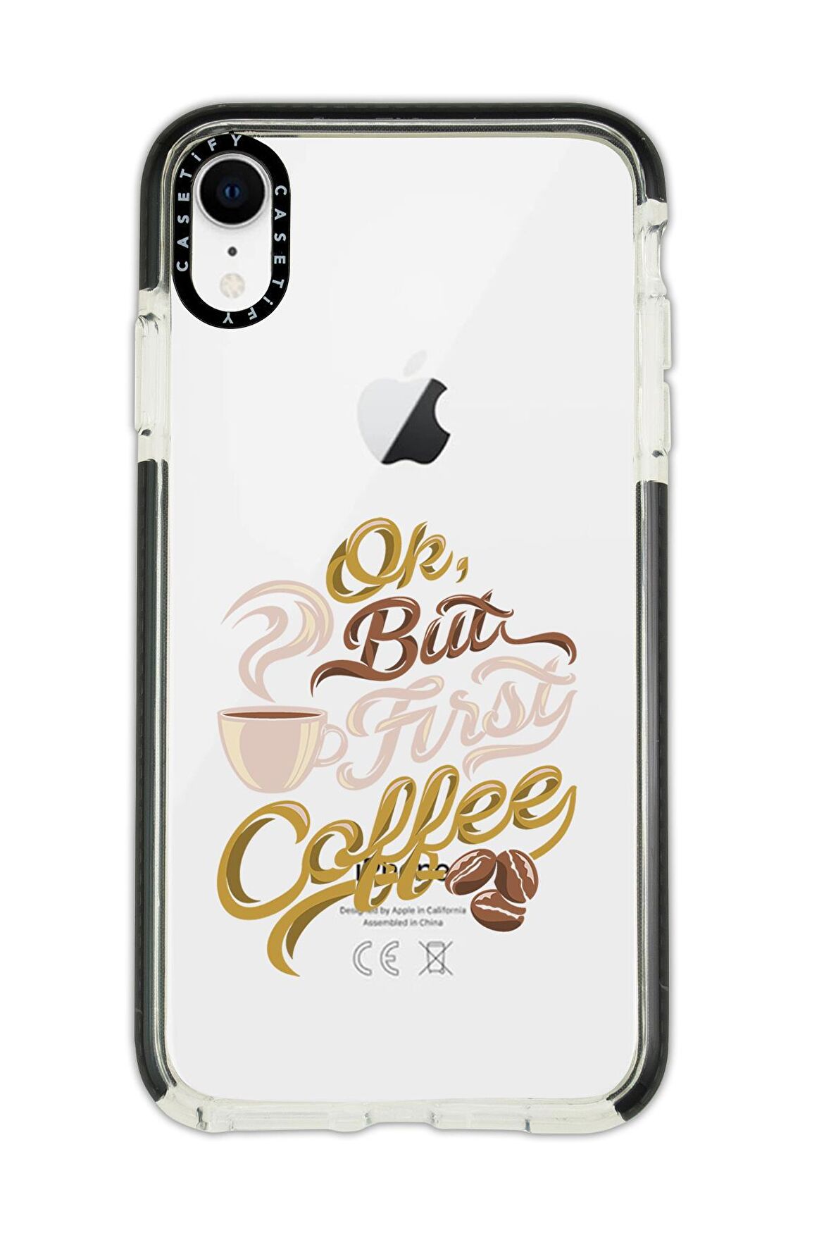 iPhone XR Casetify First Coffe Desenli Anti Shock Premium Silikonlu Siyah Kenar Detaylı Telefon Kılıfı