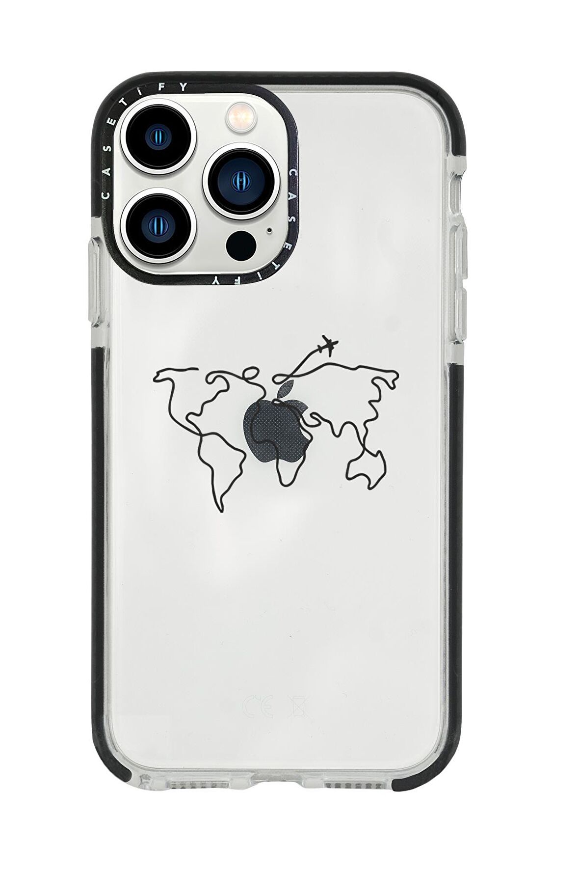 iPhone 13 Pro Max Dünya Harita Rota Casetify Darbe Emci Silikonlu Telefon Kılıfı