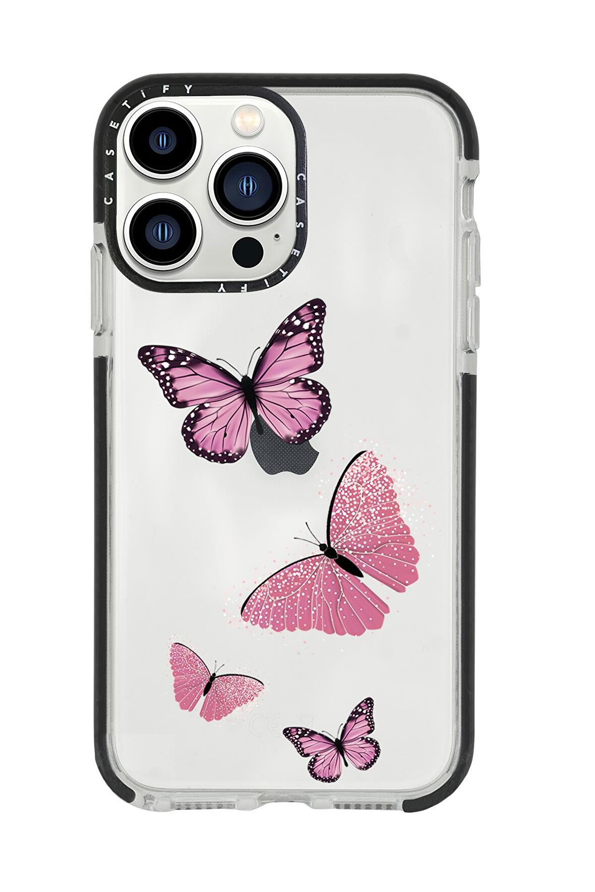 iPhone 13 Pro Max Pembe Kelebekler Casetify Darbe Emci Silikonlu Telefon Kılıfı