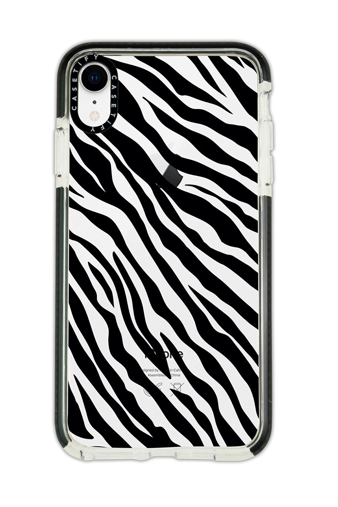 iPhone XR Casetify Zebra Pattern Anti Shock Premium Silikonlu Siyah Kenar Detaylı Telefon Kılıfı