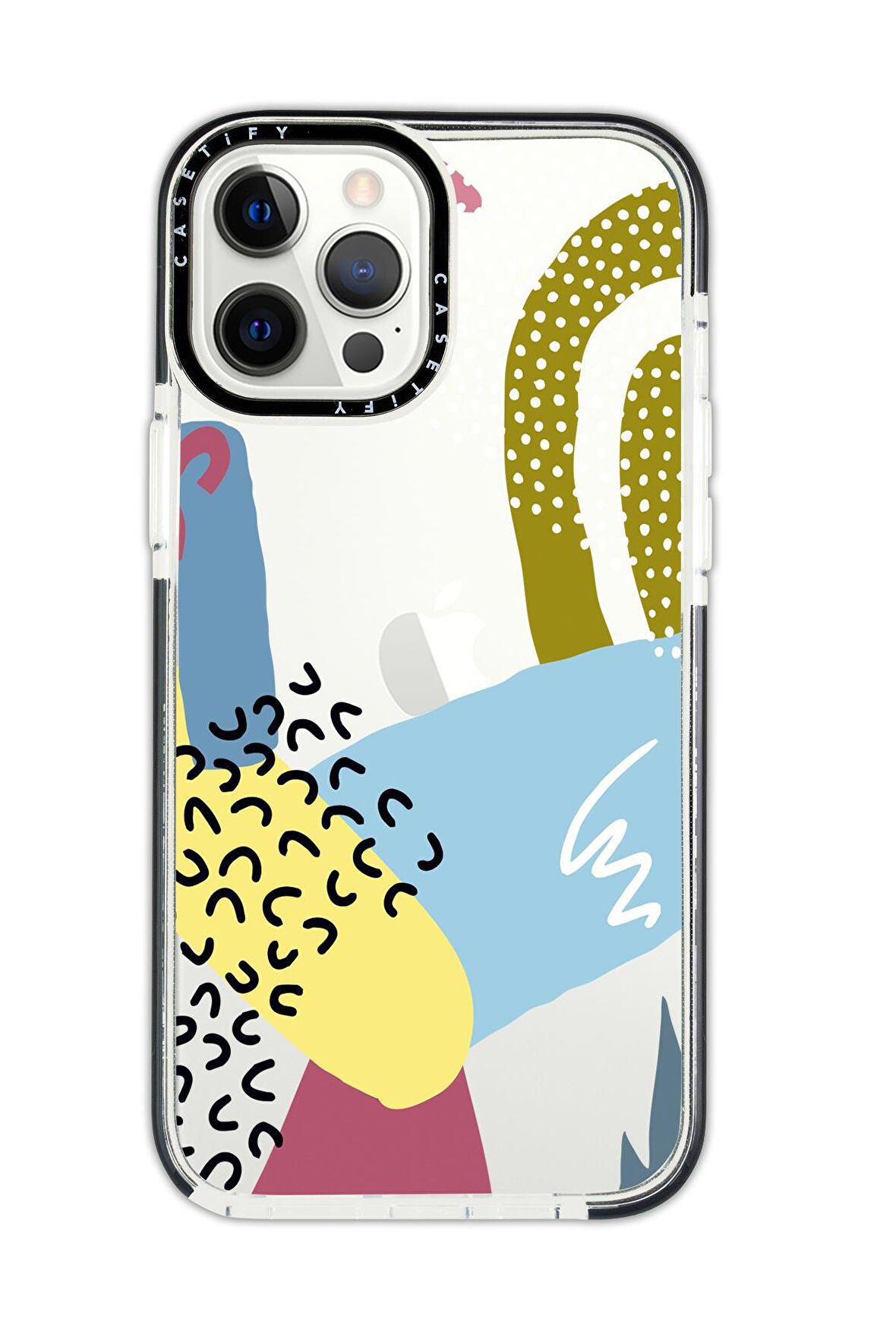 iPhone 12 Pro Max Casetify Colorful Pattern Desenli Anti Shock Premium Silikonlu Siyah Kenar Detaylı Telefon Kılıfı