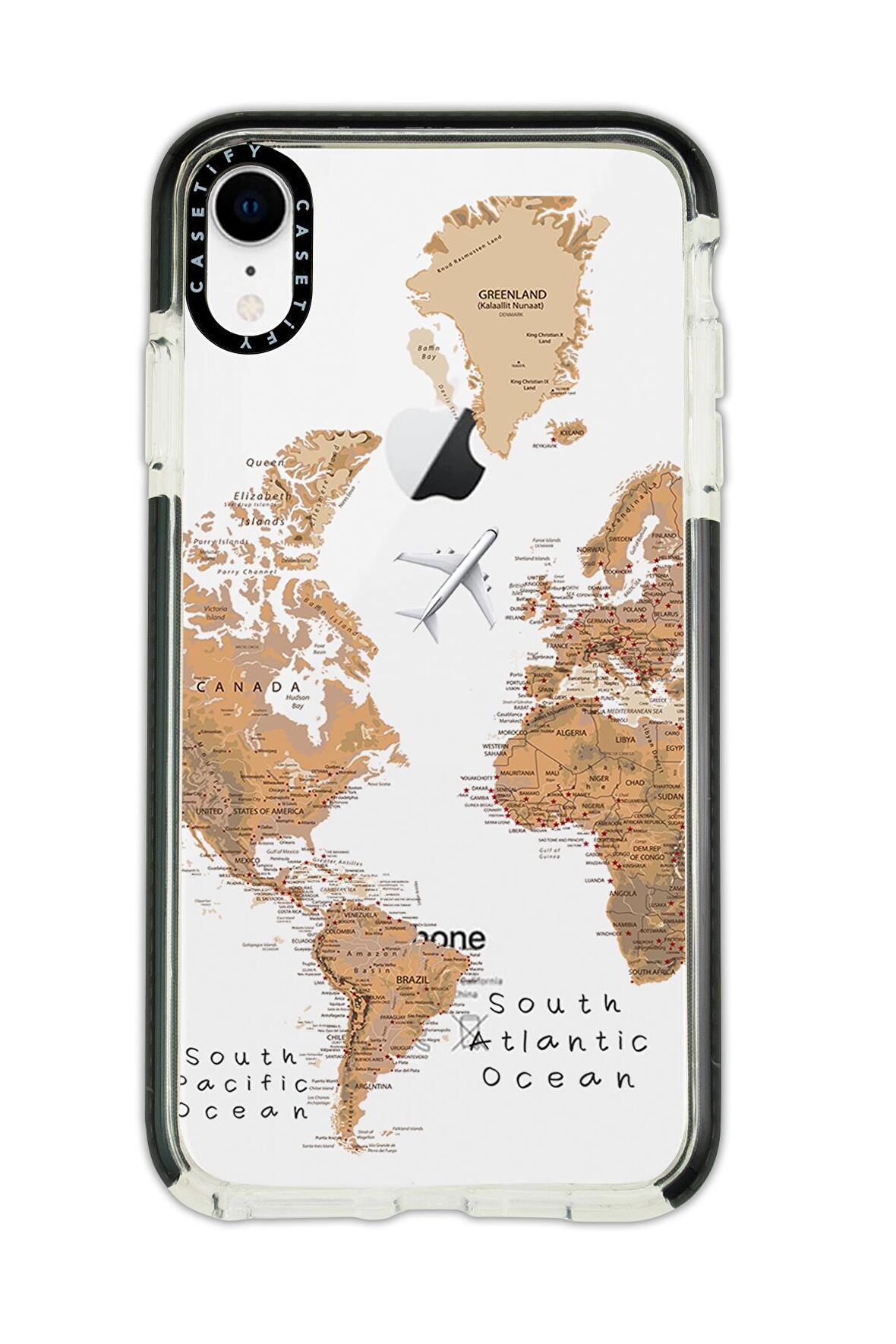 iPhone XR Casetify Dünya Harita Desenli Anti Shock Premium Silikonlu Siyah Kenar Detaylı Telefon Kılıfı
