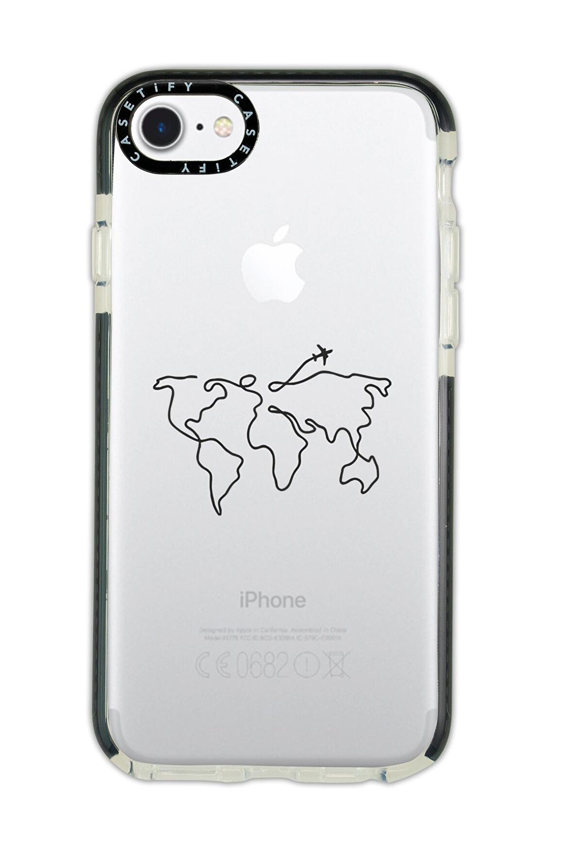 iPhone 6 Casetify Dünya Harita Rota Desenli Anti Shock Premium Silikonlu Siyah Kenar Detaylı Telefon Kılıfı