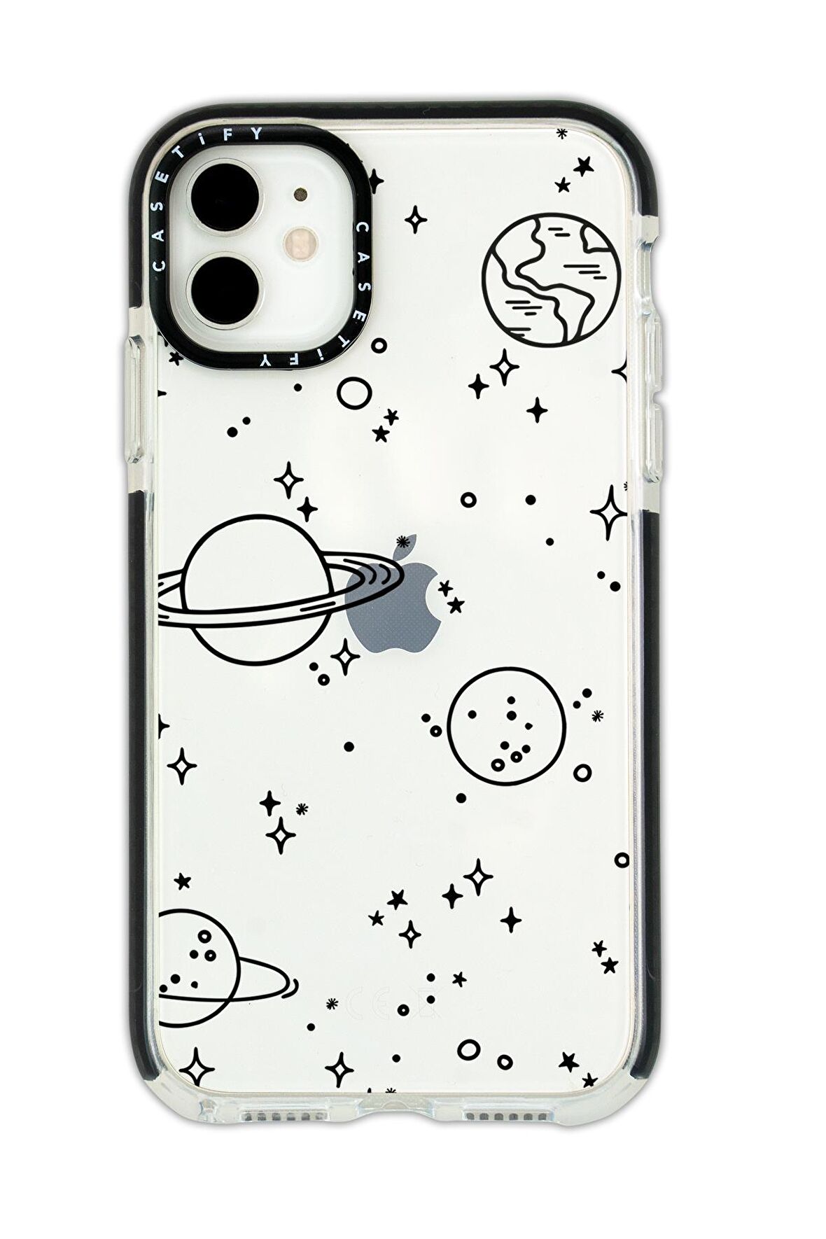 iPhone 12 Casetify Galaxy Desenli Anti Shock Premium Silikonlu Siyah Kenar Detaylı Telefon Kılıfı