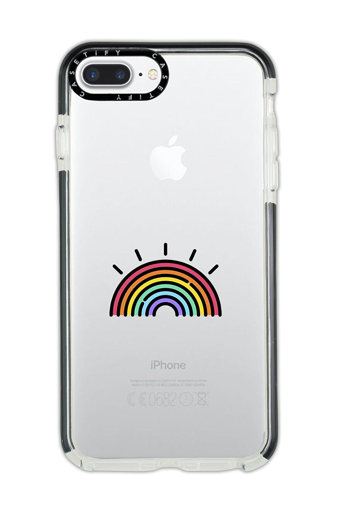 iPhone 7 Plus Casetify Gökkuşağı Desenli Anti Shock Premium Silikonlu Siyah Kenar Detaylı Telefon Kılıfı