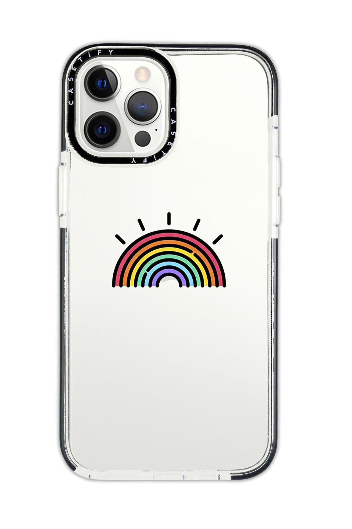 iPhone 12 Pro Max Casetify Gökkuşağı Desenli Anti Shock Premium Silikonlu Siyah Kenar Detaylı Telefon Kılıfı