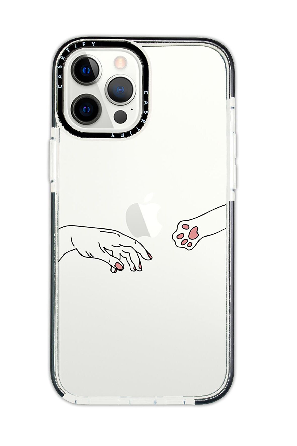 iPhone 12 Pro Max Casetify Hand and Paw Desenli Anti Shock Premium Silikonlu Siyah Kenar Detaylı Telefon Kılıfı