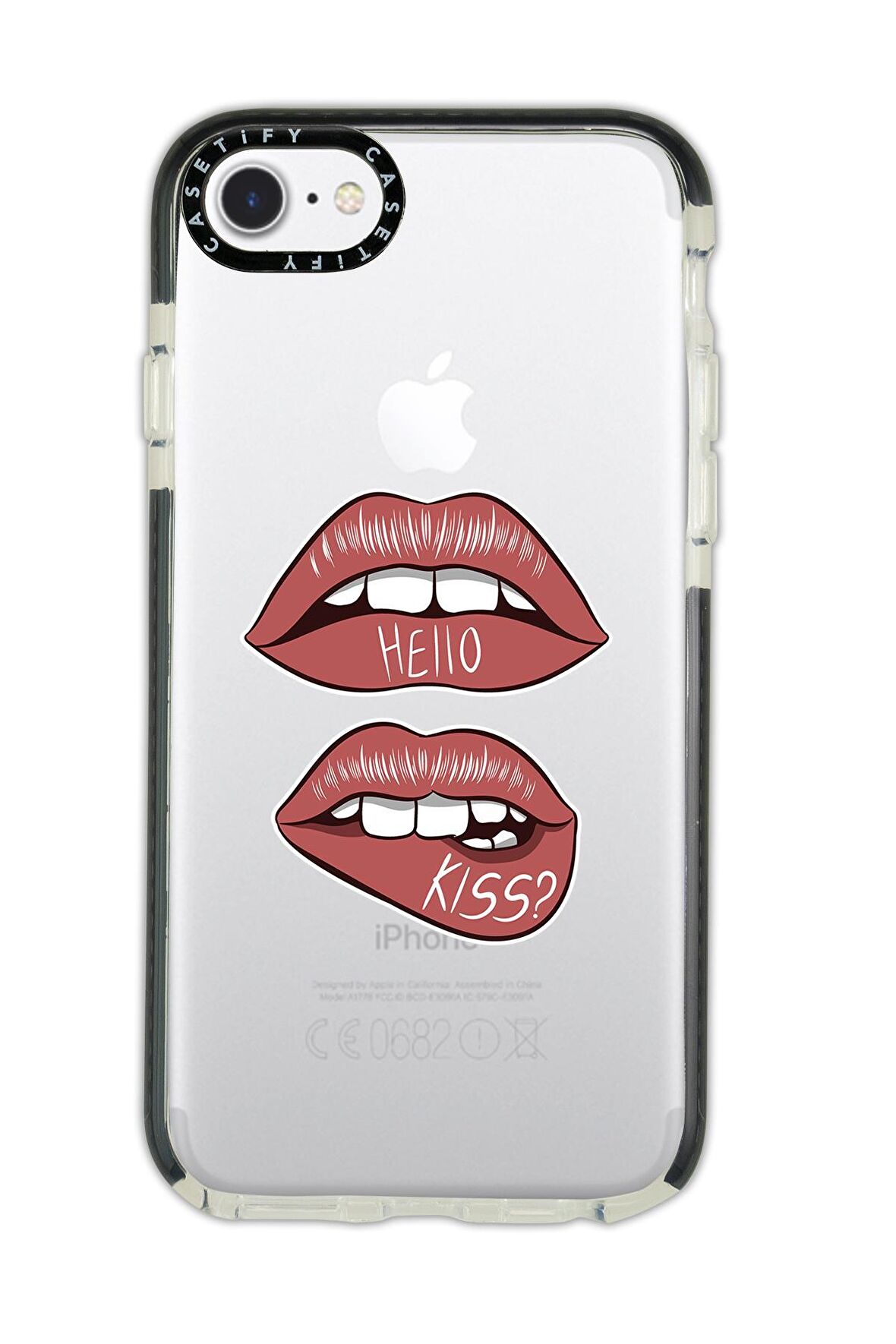 iPhone 7 Casetify Hello Kiss Desenli Anti Shock Premium Silikonlu Siyah Kenar Detaylı Telefon Kılıfı