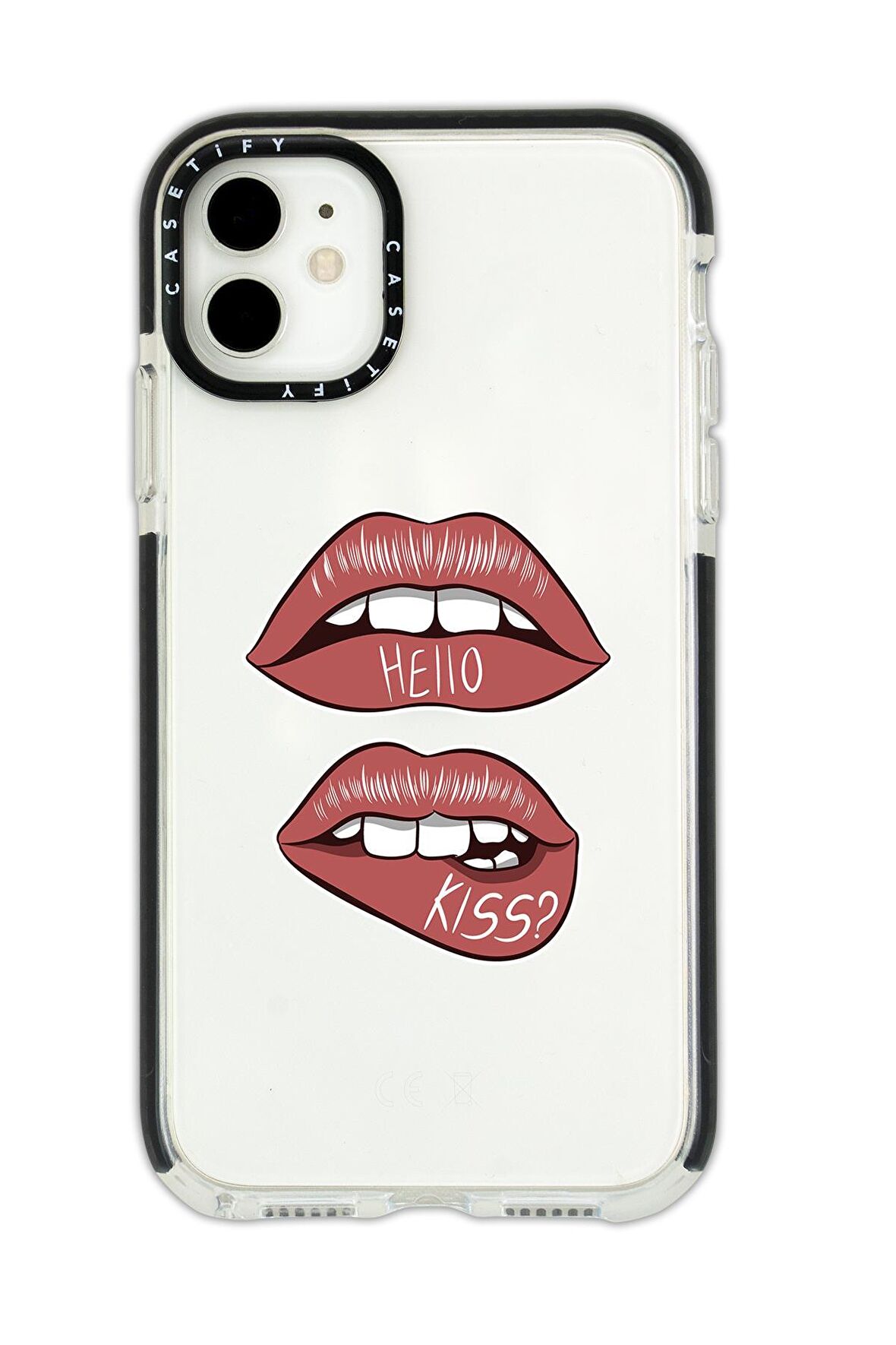 iPhone 11 Casetify Hello Kiss Desenli Anti Shock Premium Silikonlu Siyah Kenar Detaylı Telefon Kılıfı
