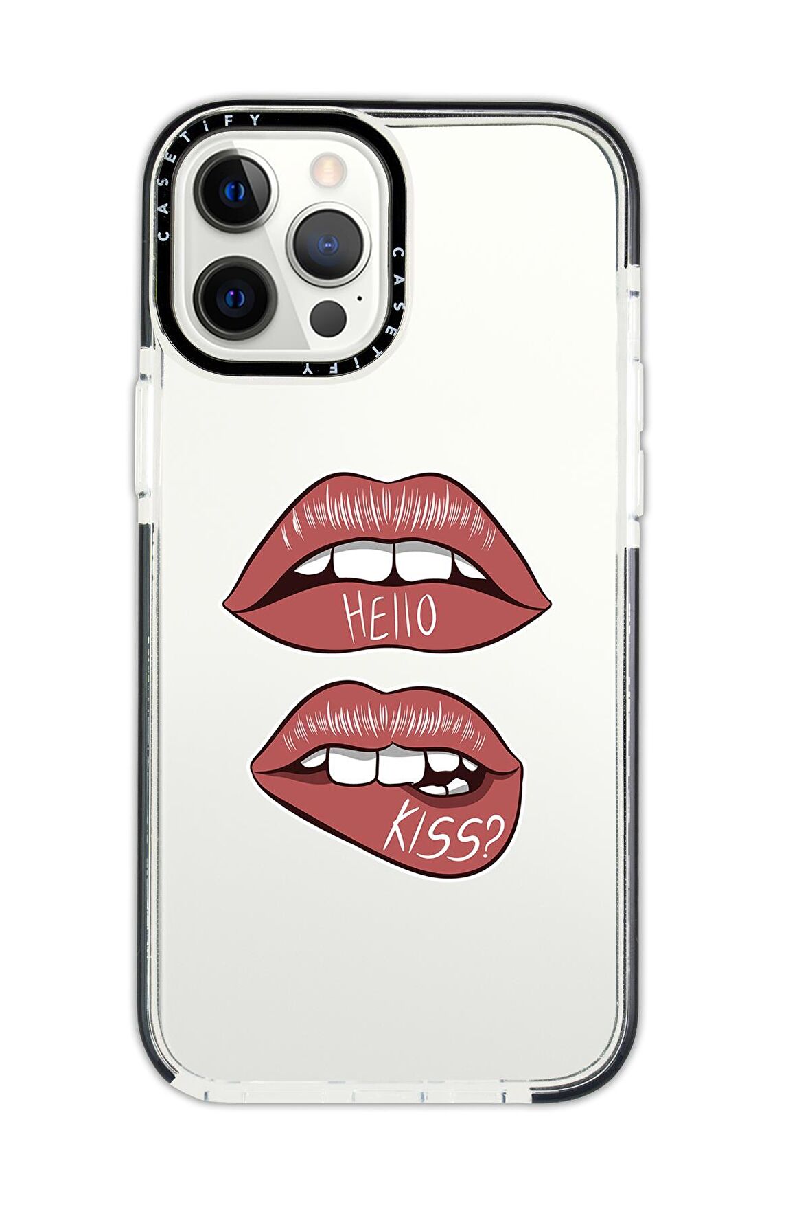 iPhone 12 Pro Casetify Hello Kiss Desenli Anti Shock Premium Silikonlu Siyah Kenar Detaylı Telefon Kılıfı