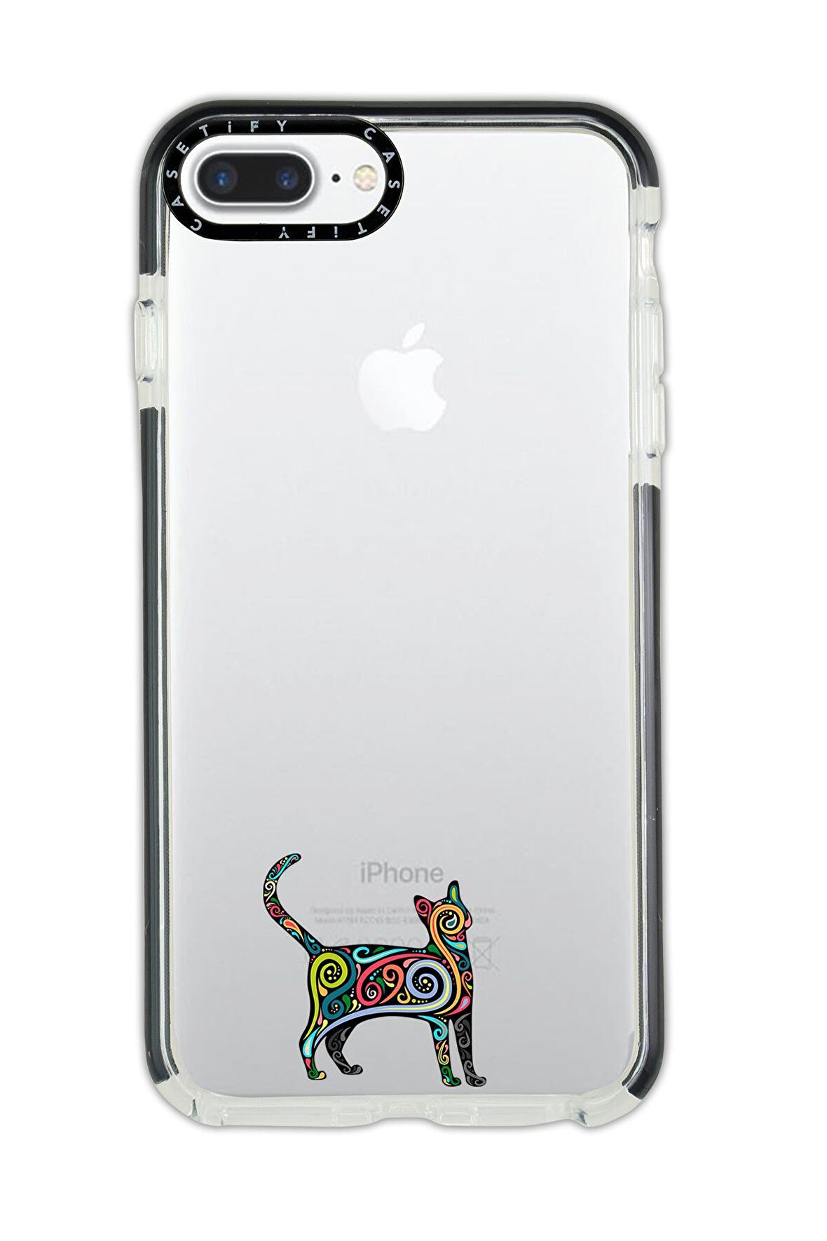 iPhone 8 Plus Casetify Mandala Cat Desenli Anti Shock Premium Silikonlu Siyah Kenar Detaylı Telefon Kılıfı