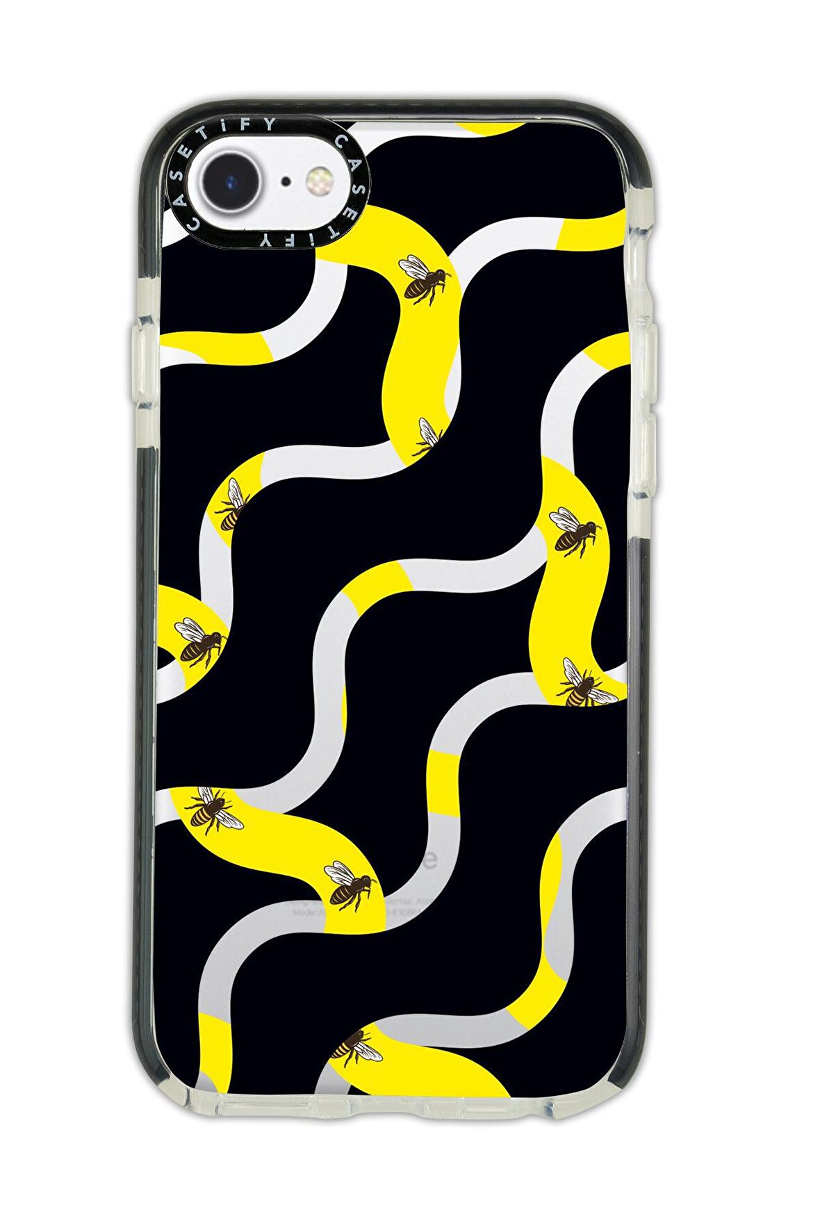 iPhone 7 Casetify Wavy Bee Desenli Anti Shock Premium Silikonlu Siyah Kenar Detaylı Telefon Kılıfı