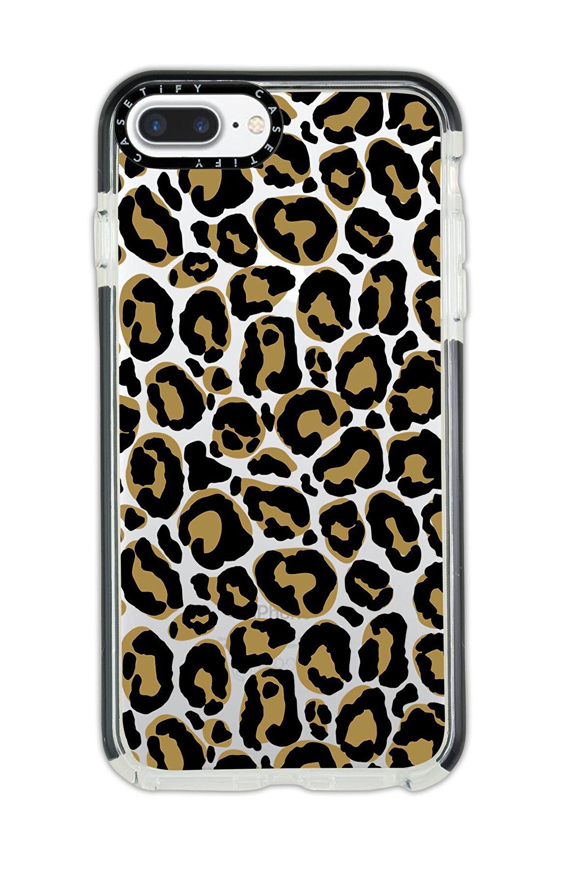 iPhone 8 Plus Casetify Leopar Desenli Anti Shock Premium Silikonlu Siyah Kenar Detaylı Telefon Kılıfı