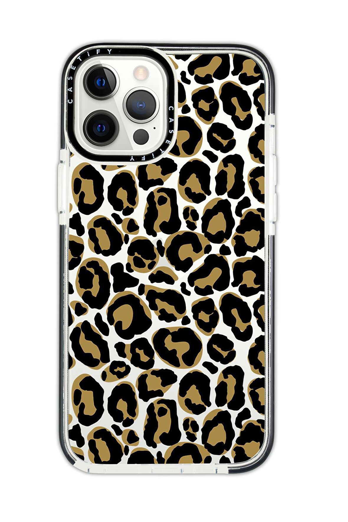 iPhone 12 Pro Max Casetify Leopar Desenli Anti Shock Premium Silikonlu Siyah Kenar Detaylı Telefon Kılıfı