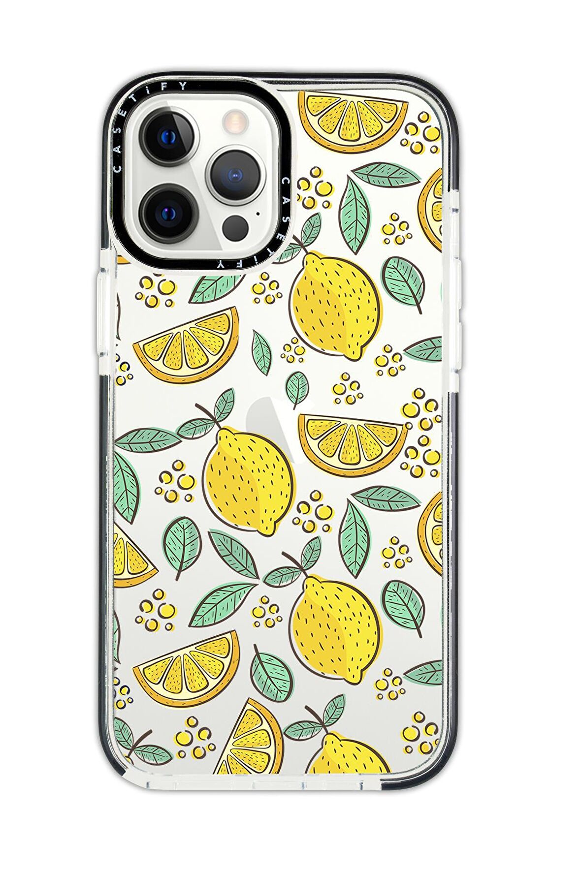 iPhone 12 Pro Casetify Limon Desenli Anti Shock Premium Silikonlu Siyah Kenar Detaylı Telefon Kılıfı