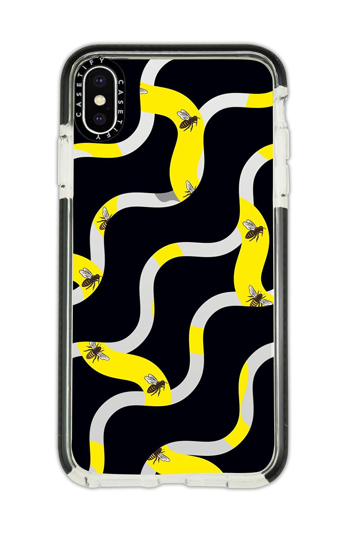 iPhone X Casetify Wavy Bee Desenli Anti Shock Premium Silikonlu Siyah Kenar Detaylı Telefon Kılıfı