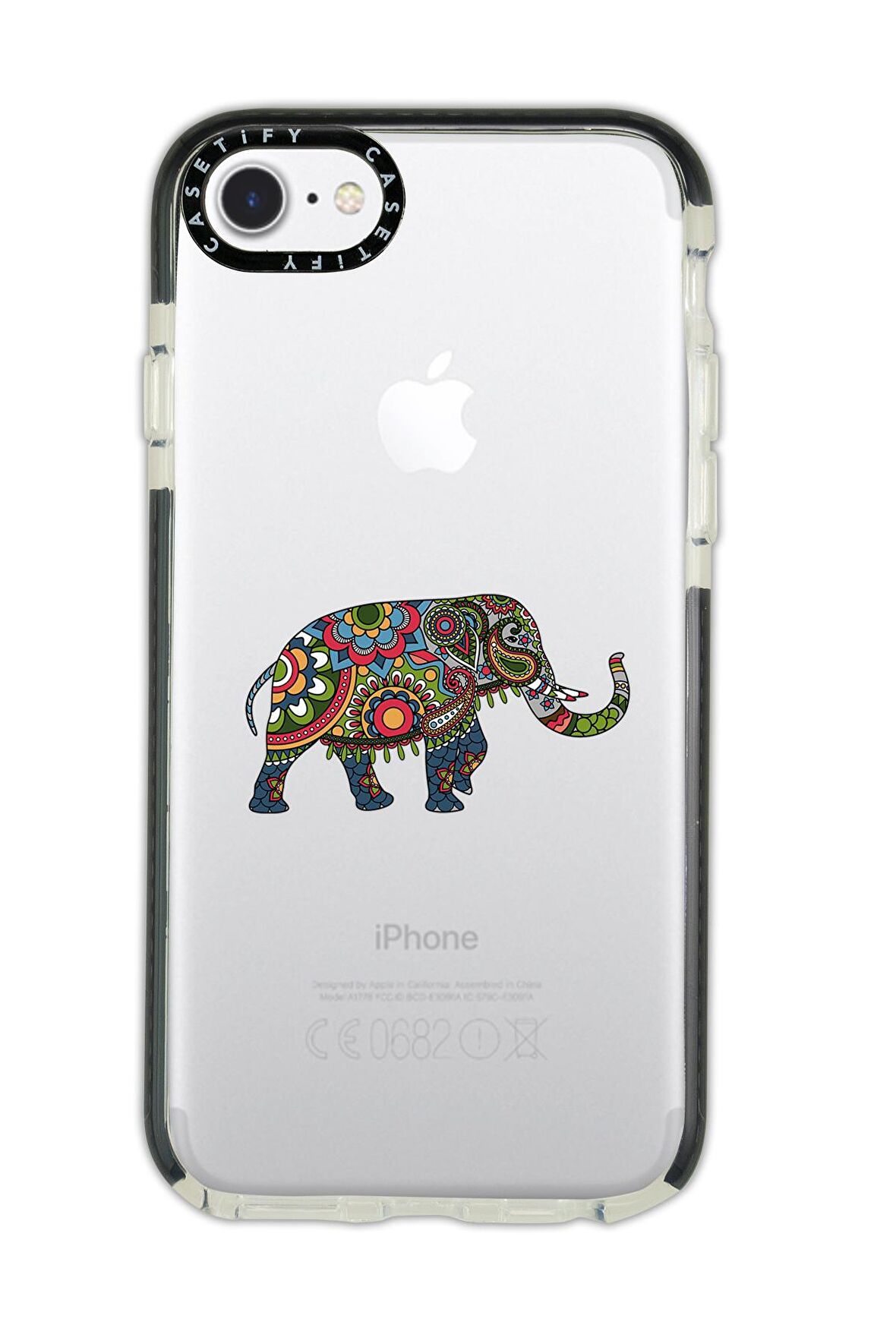 iPhone 6 Plus Casetify Mandala Fil Desenli Anti Shock Premium Silikonlu Siyah Kenar Detaylı Telefon Kılıfı
