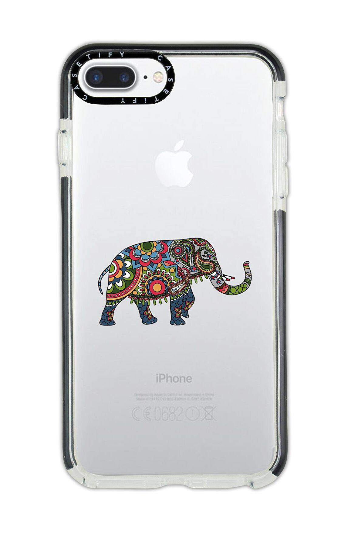 iPhone 7 Plus Casetify Mandala Fil Desenli Anti Shock Premium Silikonlu Siyah Kenar Detaylı Telefon Kılıfı