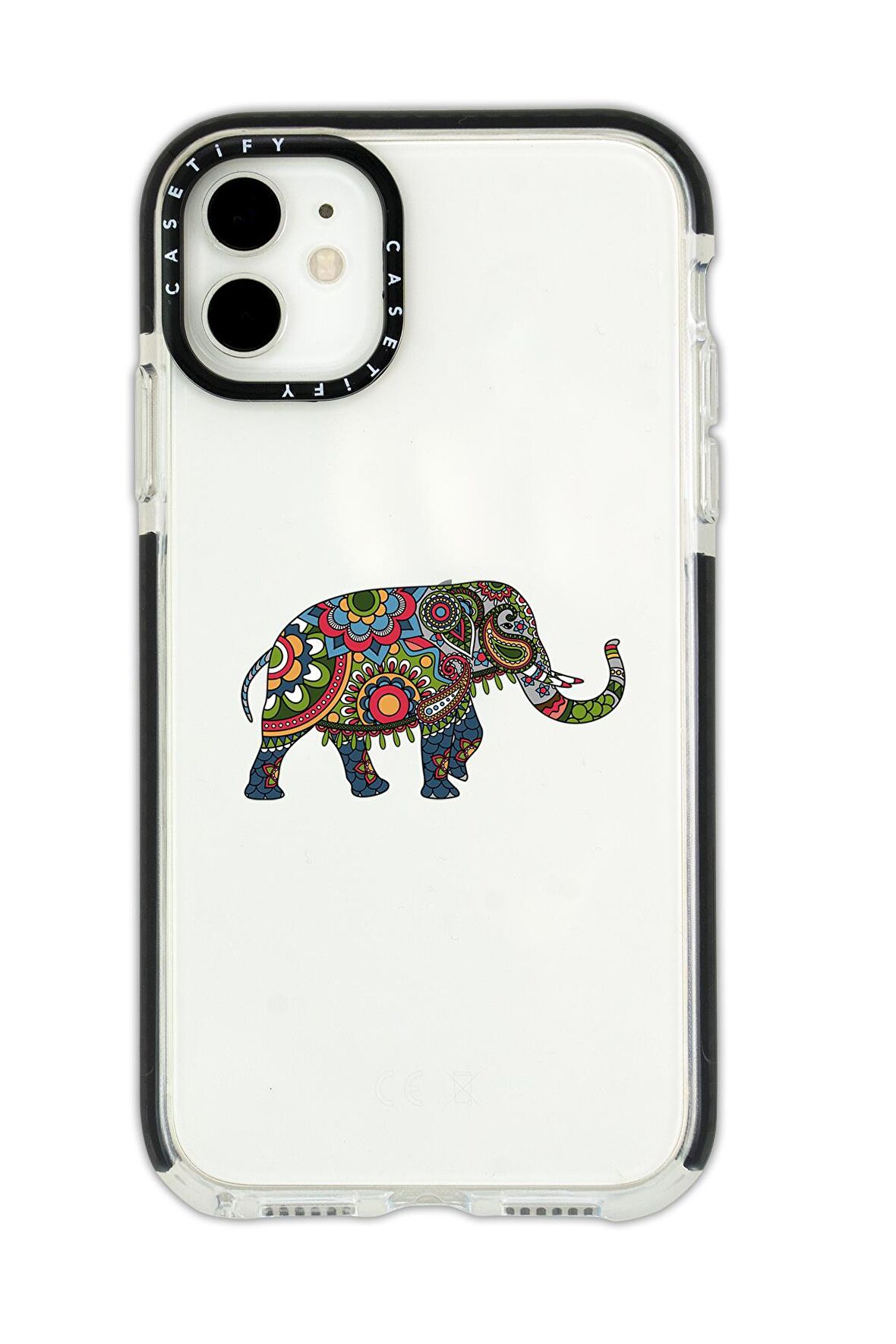 iPhone 12 Casetify Mandala Fil Desenli Anti Shock Premium Silikonlu Siyah Kenar Detaylı Telefon Kılıfı