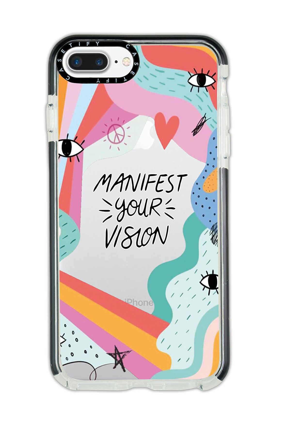 iPhone 8 Plus Casetify Manifest Your Vision Desenli Anti Shock Premium Silikonlu Siyah Kenar Detaylı Telefon Kılıfı