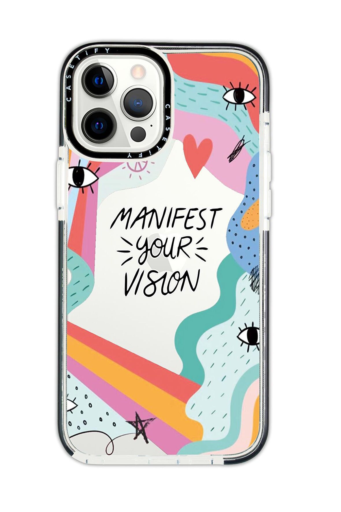 iPhone 12 Pro Casetify Manifest Your Vision Desenli Anti Shock Premium Silikonlu Siyah Kenar Detaylı Telefon Kılıfı