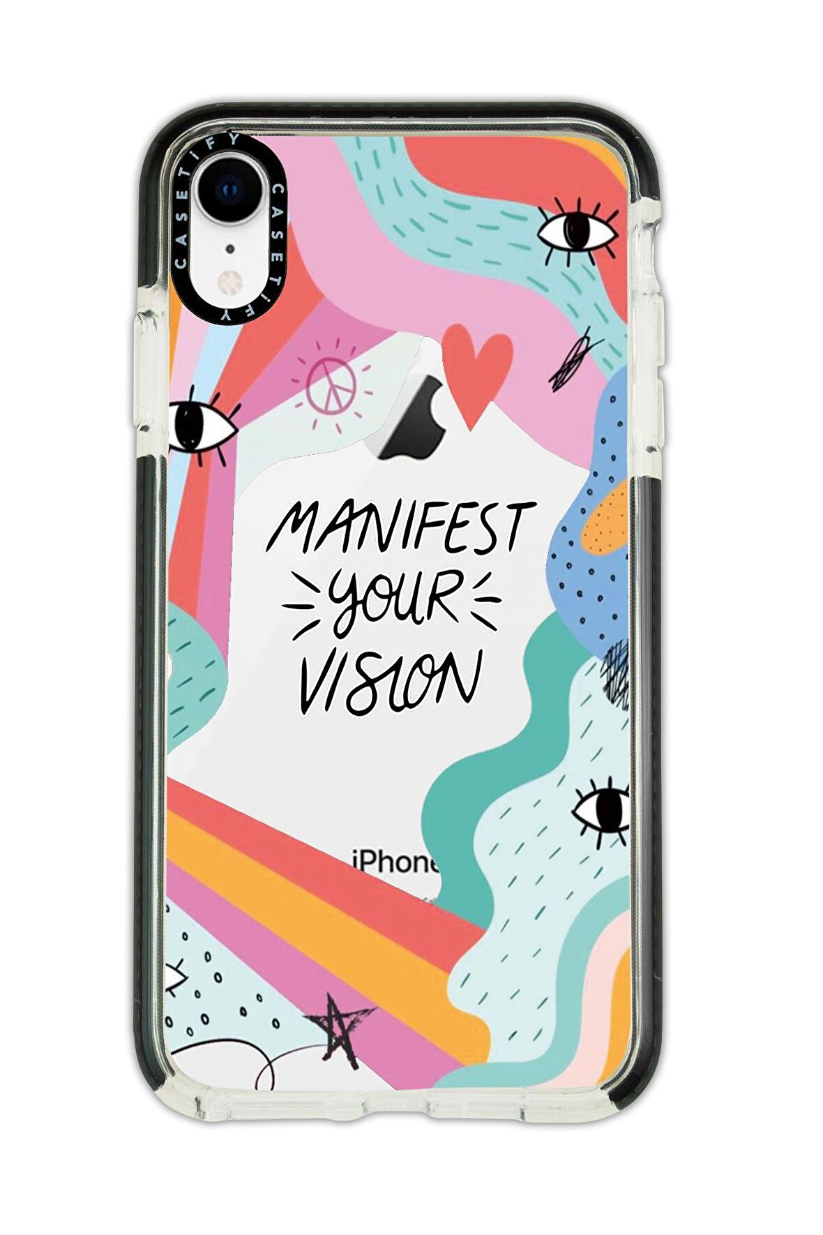 iPhone XR Casetify Manifest Your Vision Desenli Anti Shock Premium Silikonlu Siyah Kenar Detaylı Telefon Kılıfı