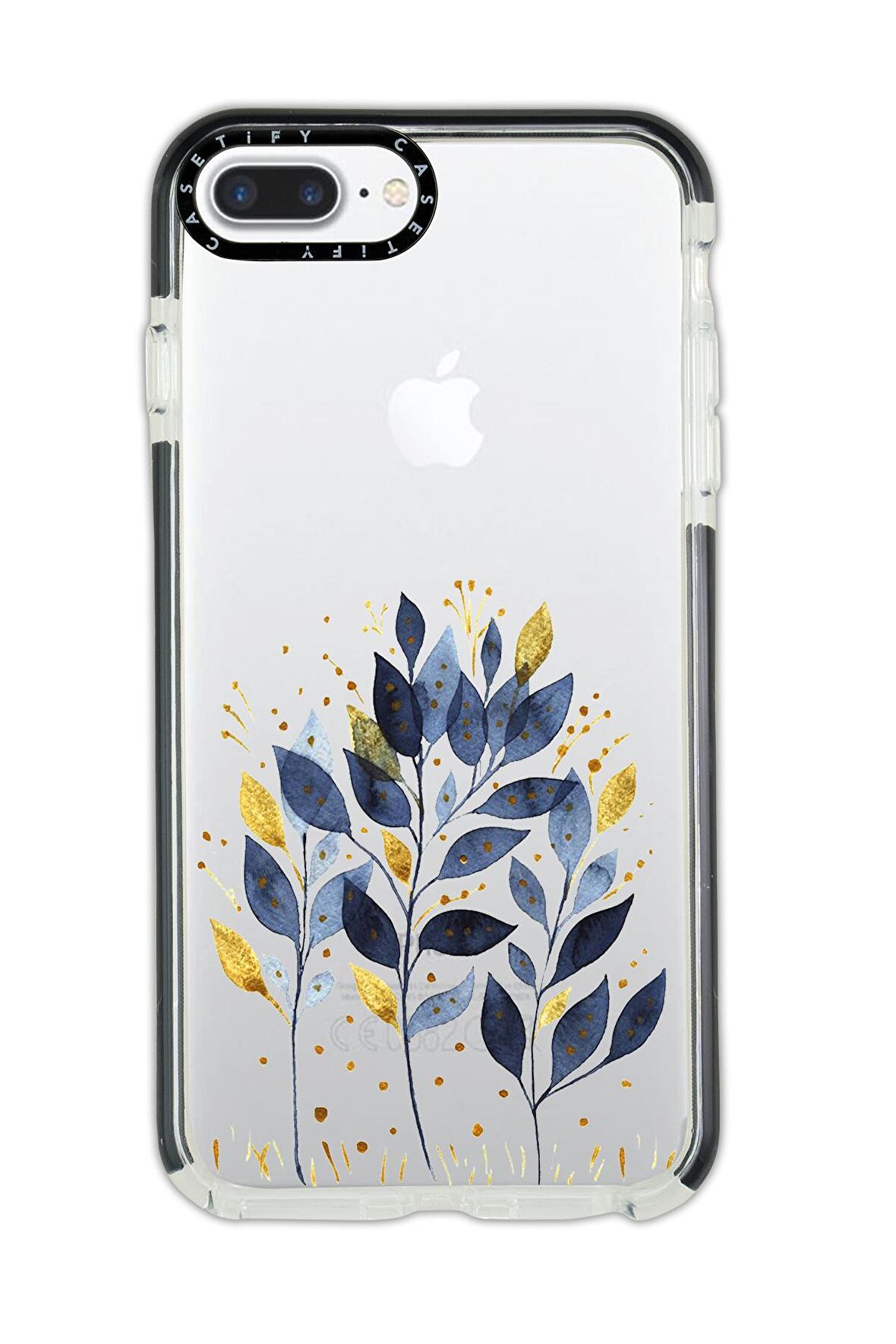 iPhone 8 Plus Casetify Mavi Yaprak Desenli Anti Shock Premium Silikonlu Siyah Kenar Detaylı Telefon Kılıfı