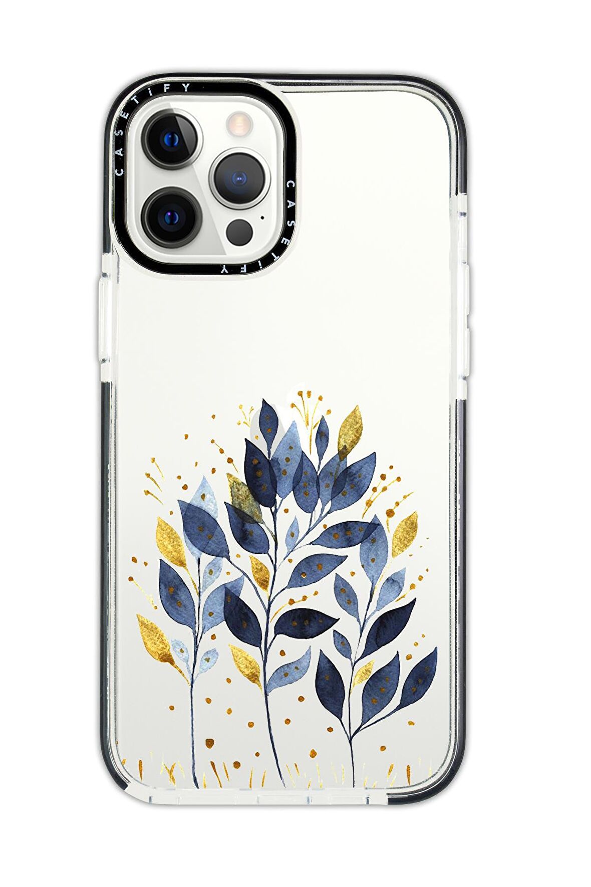 iPhone 11 Pro Casetify Mavi Yaprak Desenli Anti Shock Premium Silikonlu Siyah Kenar Detaylı Telefon Kılıfı