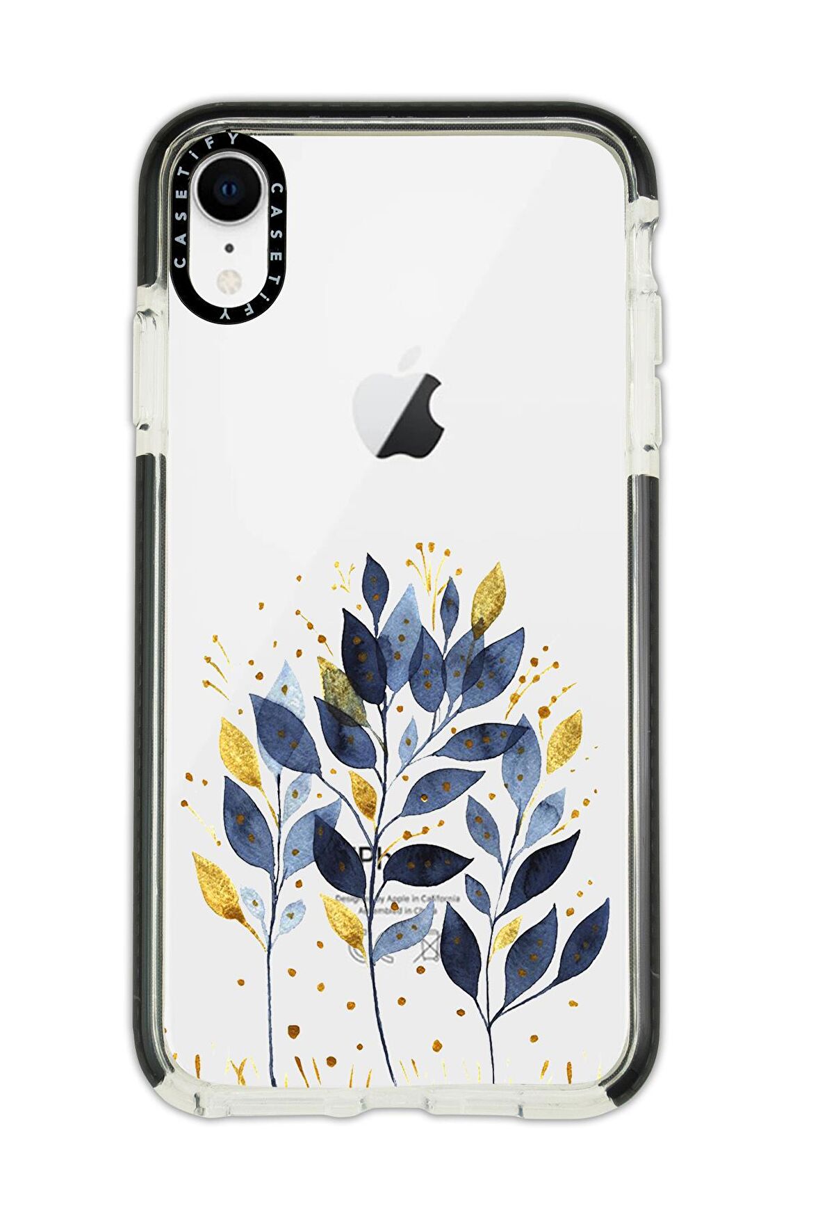 iPhone XR Casetify Mavi Yaprak Desenli Anti Shock Premium Silikonlu Siyah Kenar Detaylı Telefon Kılıfı