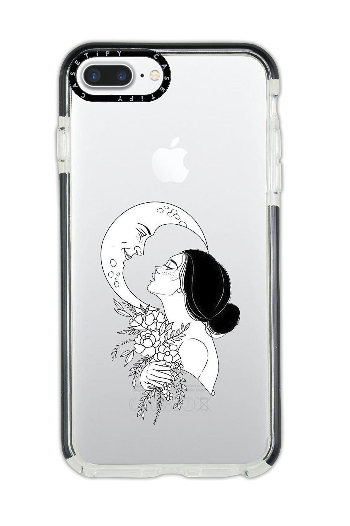 iPhone 7 Plus Casetify Moon And Women Desenli Anti Shock Premium Silikonlu Siyah Kenar Detaylı Telefon Kılıfı