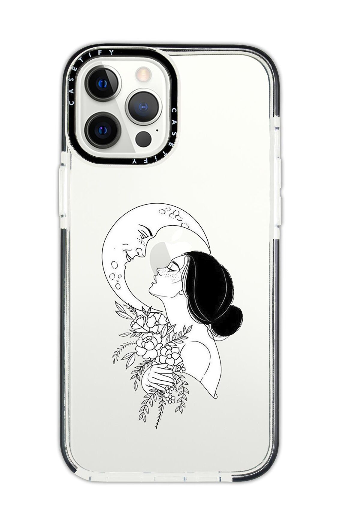iPhone 12 Pro Casetify Moon And Women Desenli Anti Shock Premium Silikonlu Siyah Kenar Detaylı Telefon Kılıfı