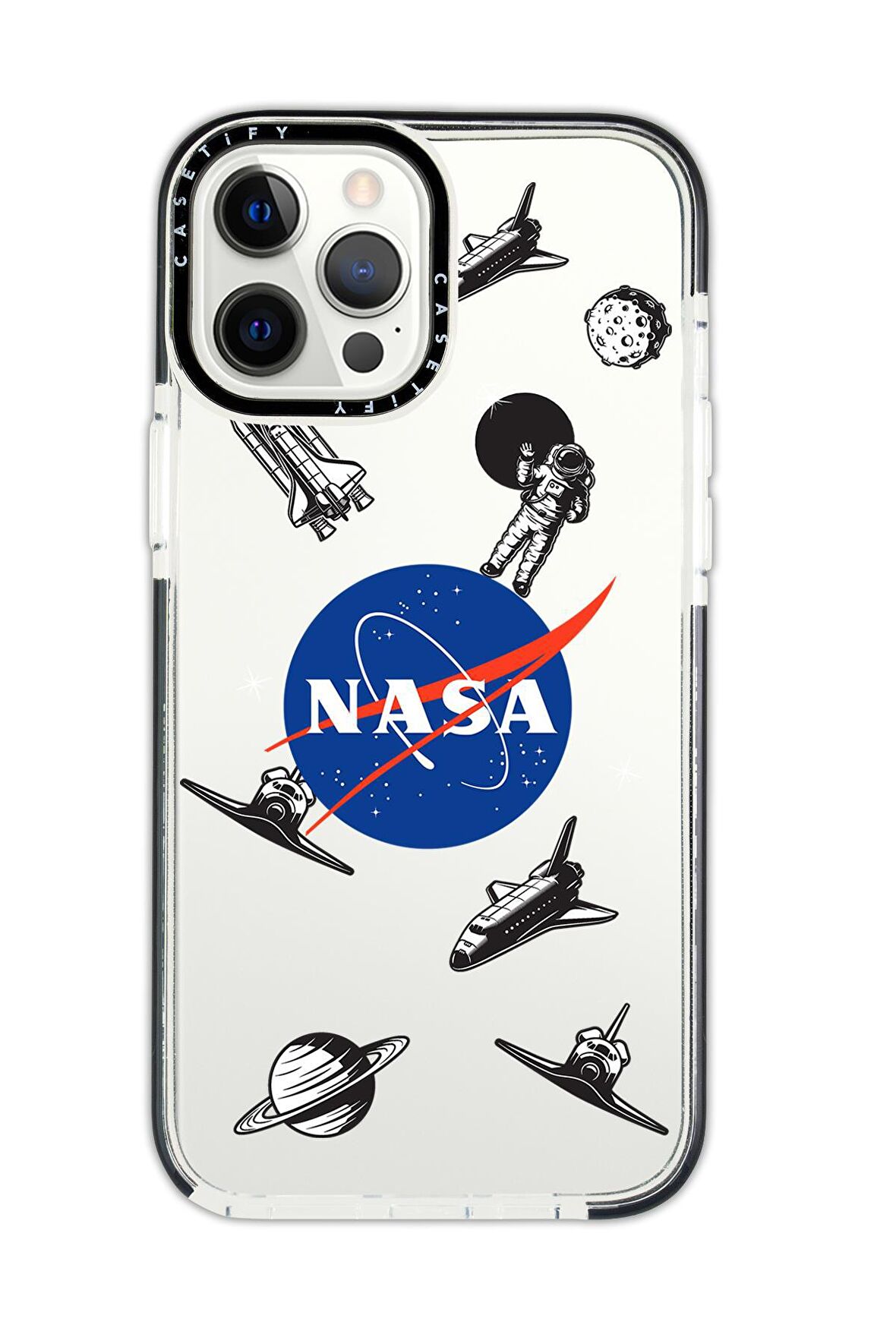 iPhone 12 Pro Max Casetify Nasa Desenli Anti Shock Premium Silikonlu Siyah Kenar Detaylı Telefon Kılıfı