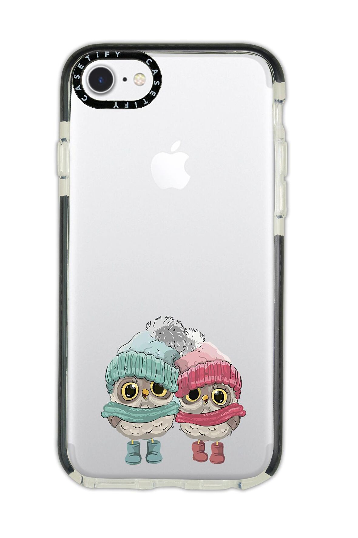 iPhone 7 Casetify Bereli Baykuşlar Desenli Anti Shock Premium Silikonlu Siyah Kenar Detaylı Telefon Kılıfı