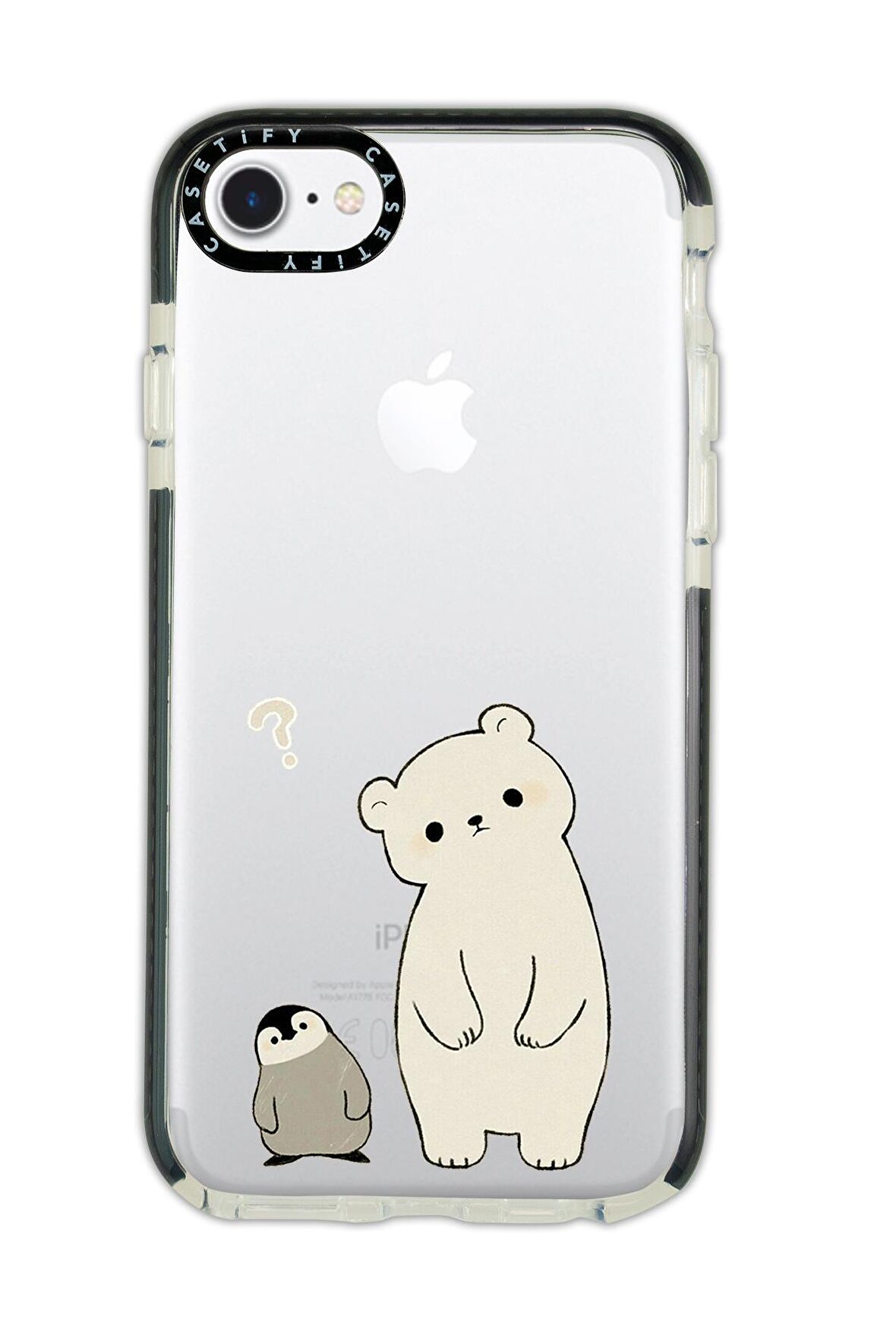 iPhone 7 Casetify Penguen ve Ayıcık Desenli Anti Shock Premium Silikonlu Siyah Kenar Detaylı Telefon Kılıfı