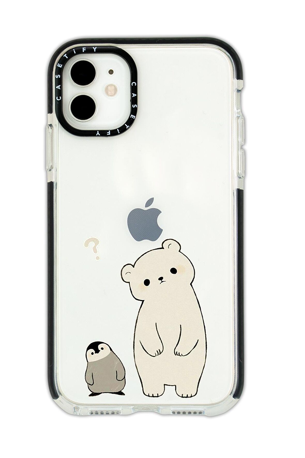 iPhone 12 Casetify Penguen ve Ayıcık Desenli Anti Shock Premium Silikonlu Siyah Kenar Detaylı Telefon Kılıfı