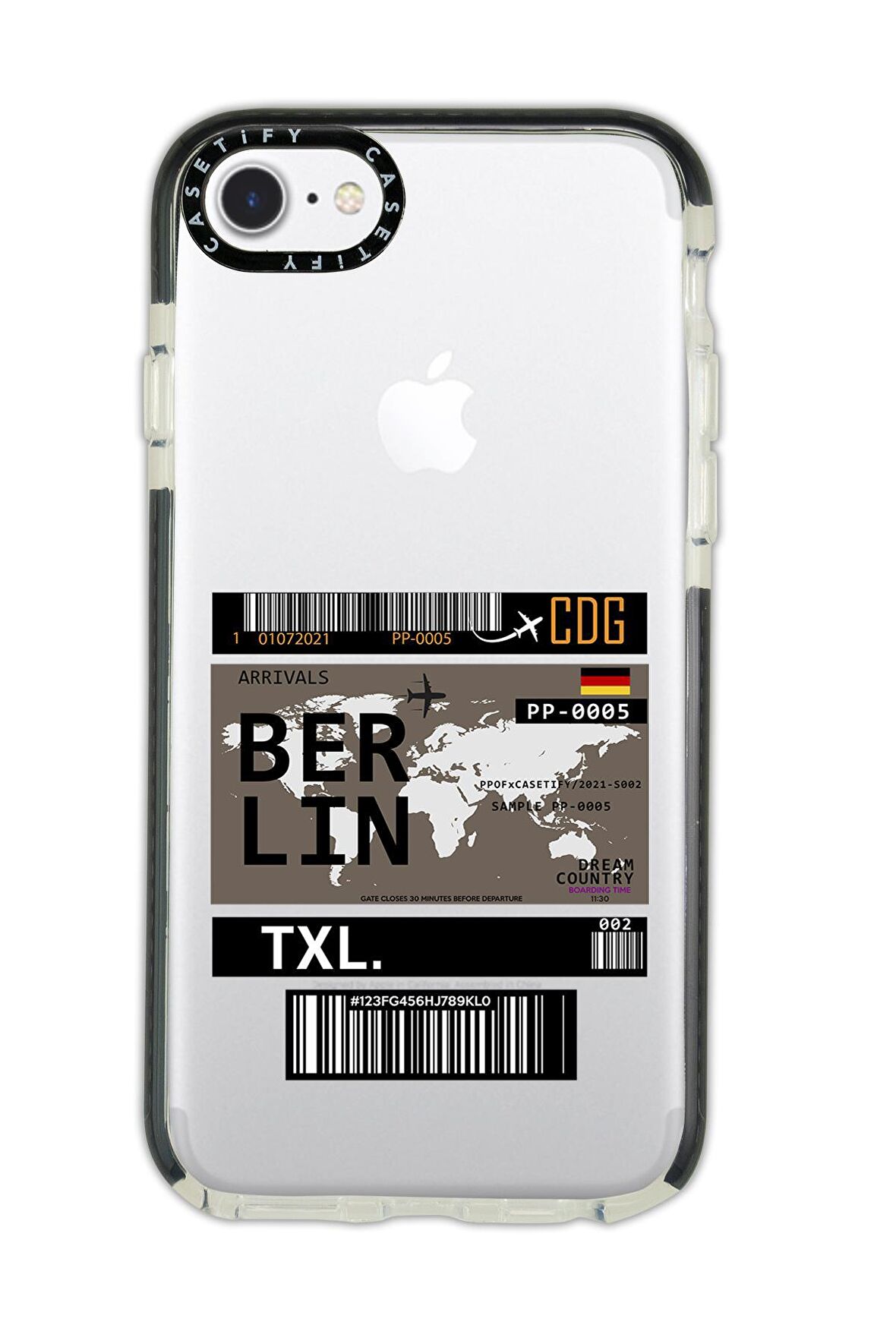 iPhone 7 Casetify Berlin Ticket Desenli Anti Shock Premium Silikonlu Siyah Kenar Detaylı Telefon Kılıfı