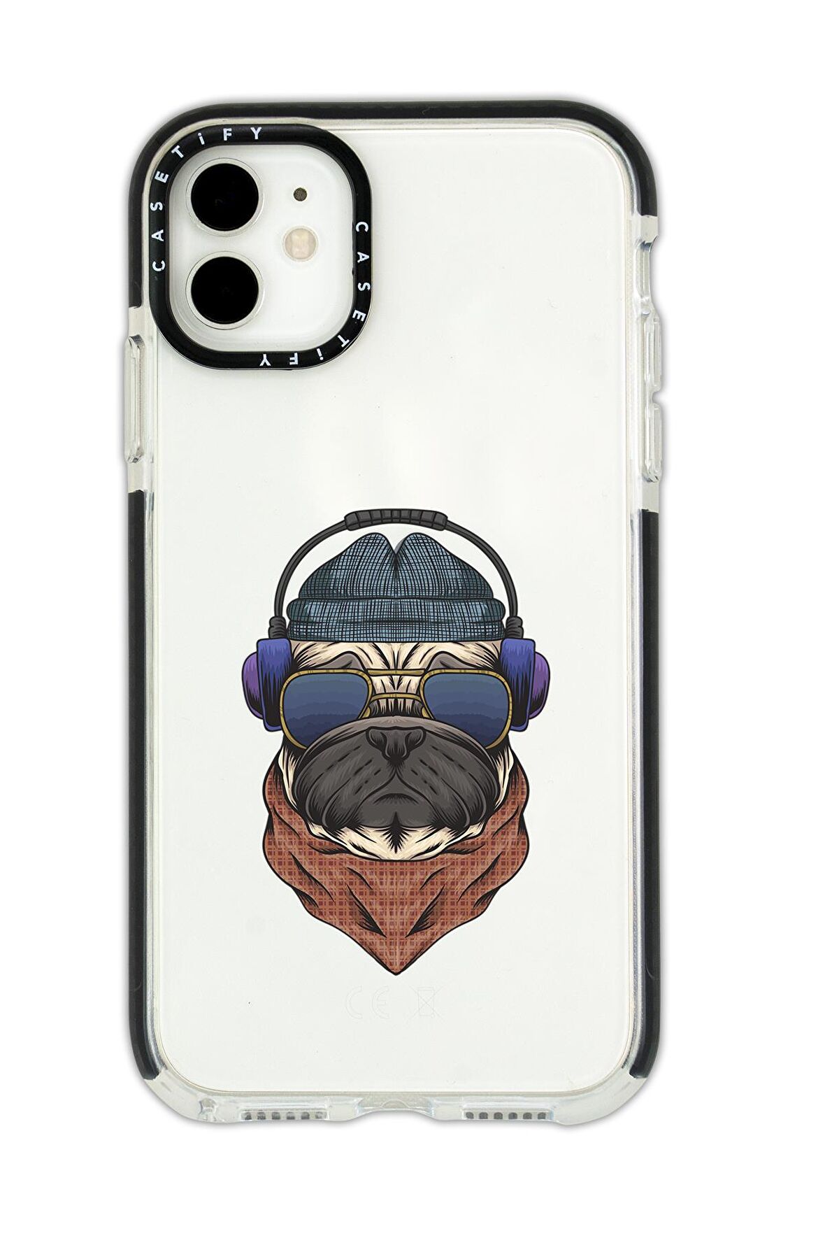 iPhone 12 Casetify Pug Desenli Anti Shock Premium Silikonlu Siyah Kenar Detaylı Telefon Kılıfı