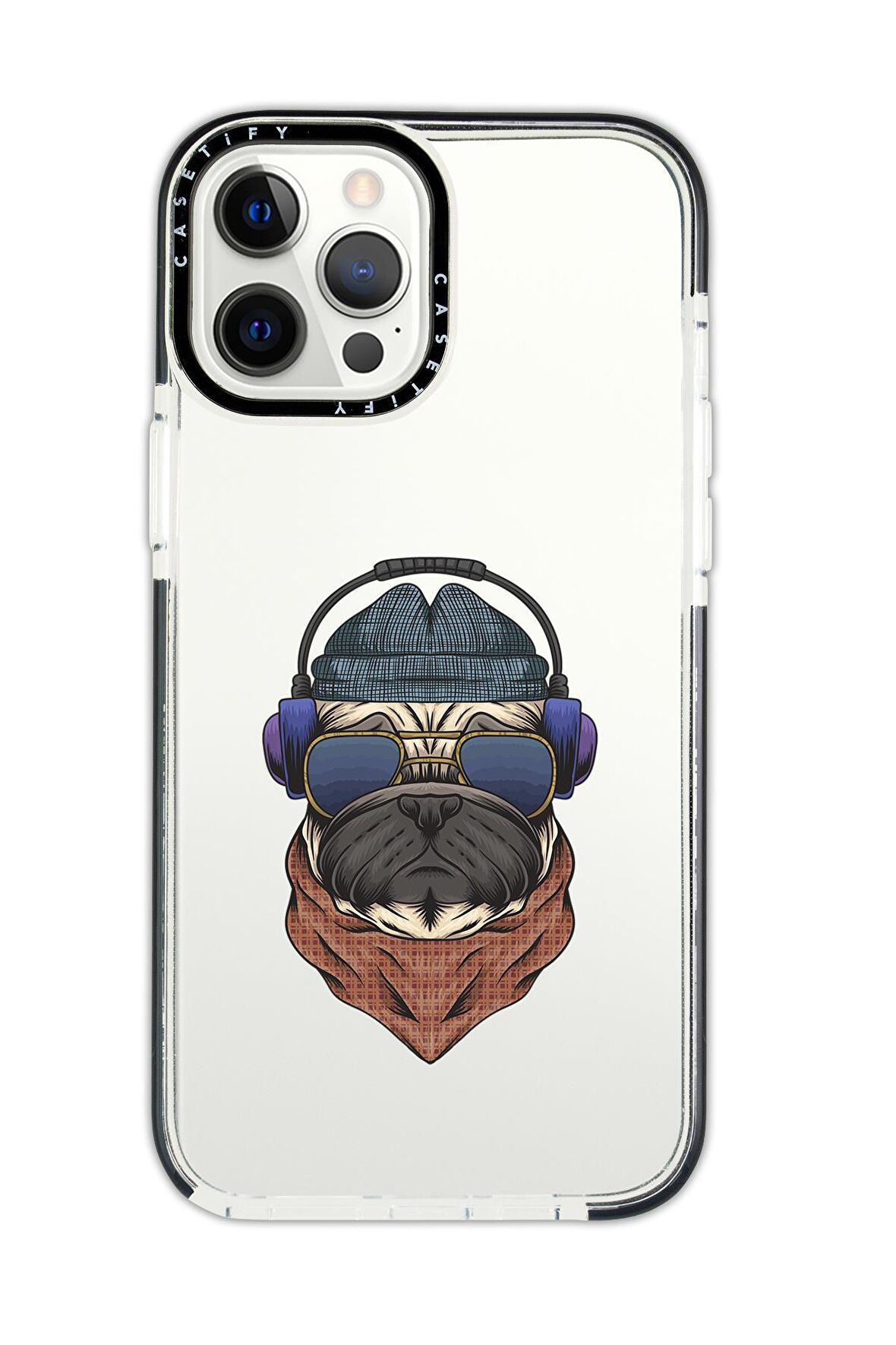 iPhone 12 Pro Casetify Pug Desenli Anti Shock Premium Silikonlu Siyah Kenar Detaylı Telefon Kılıfı