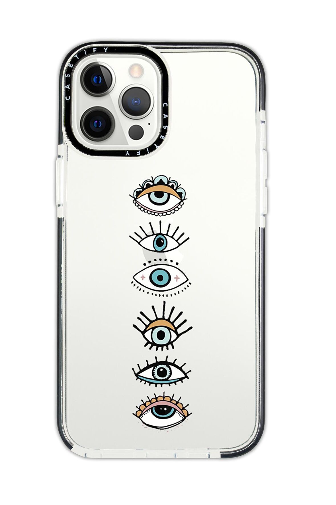 iPhone 12 Pro Max Casetify Renkli Gözler Desenli Anti Shock Premium Silikonlu Siyah Kenar Detaylı Telefon Kılıfı