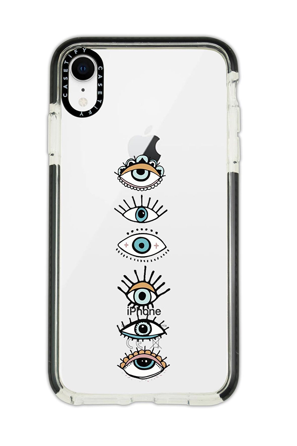 iPhone XR Casetify Renkli Gözler Desenli Anti Shock Premium Silikonlu Siyah Kenar Detaylı Telefon Kılıfı
