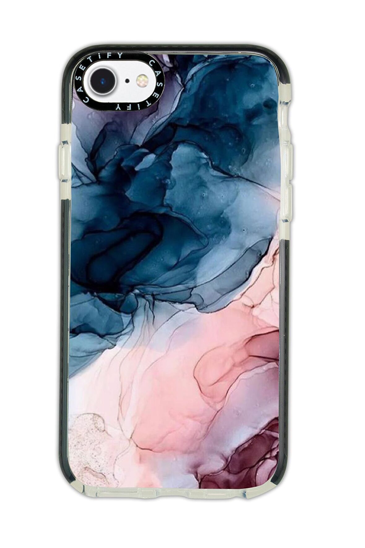 iPhone 7 Casetify Renkli Mermer Desenli Anti Shock Premium Silikonlu Siyah Kenar Detaylı Telefon Kılıfı
