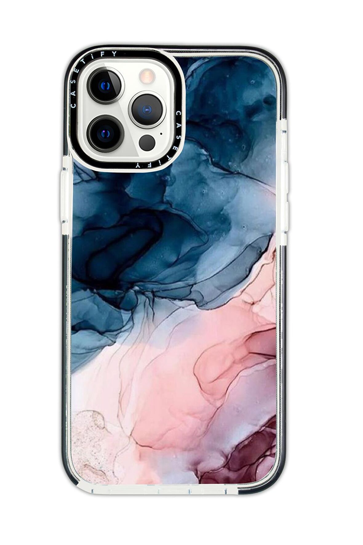 iPhone 12 Pro Max Casetify Renkli Mermer Desenli Anti Shock Premium Silikonlu Siyah Kenar Detaylı Telefon Kılıfı