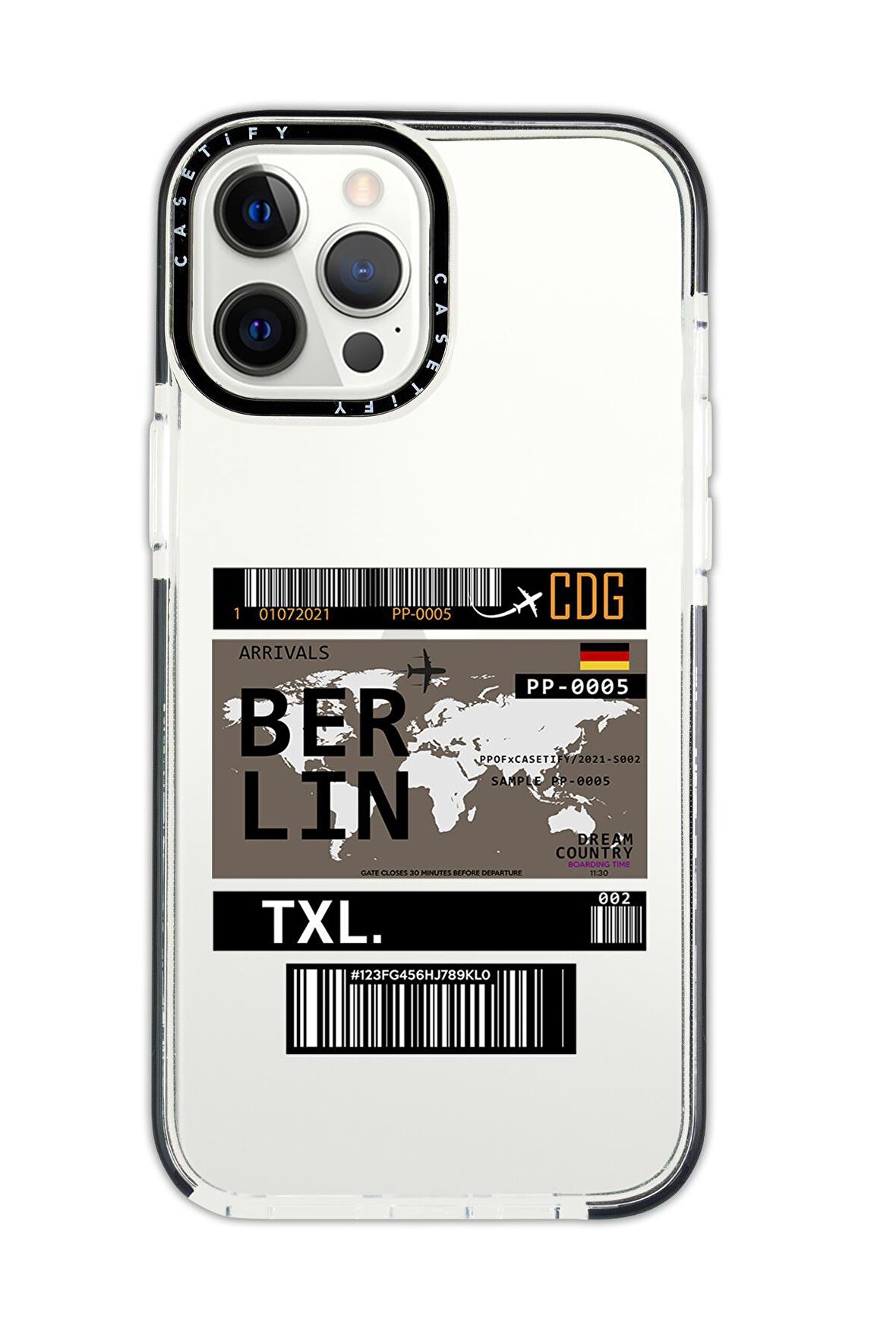 iPhone 12 Pro Casetify Berlin Ticket Desenli Anti Shock Premium Silikonlu Siyah Kenar Detaylı Telefon Kılıfı