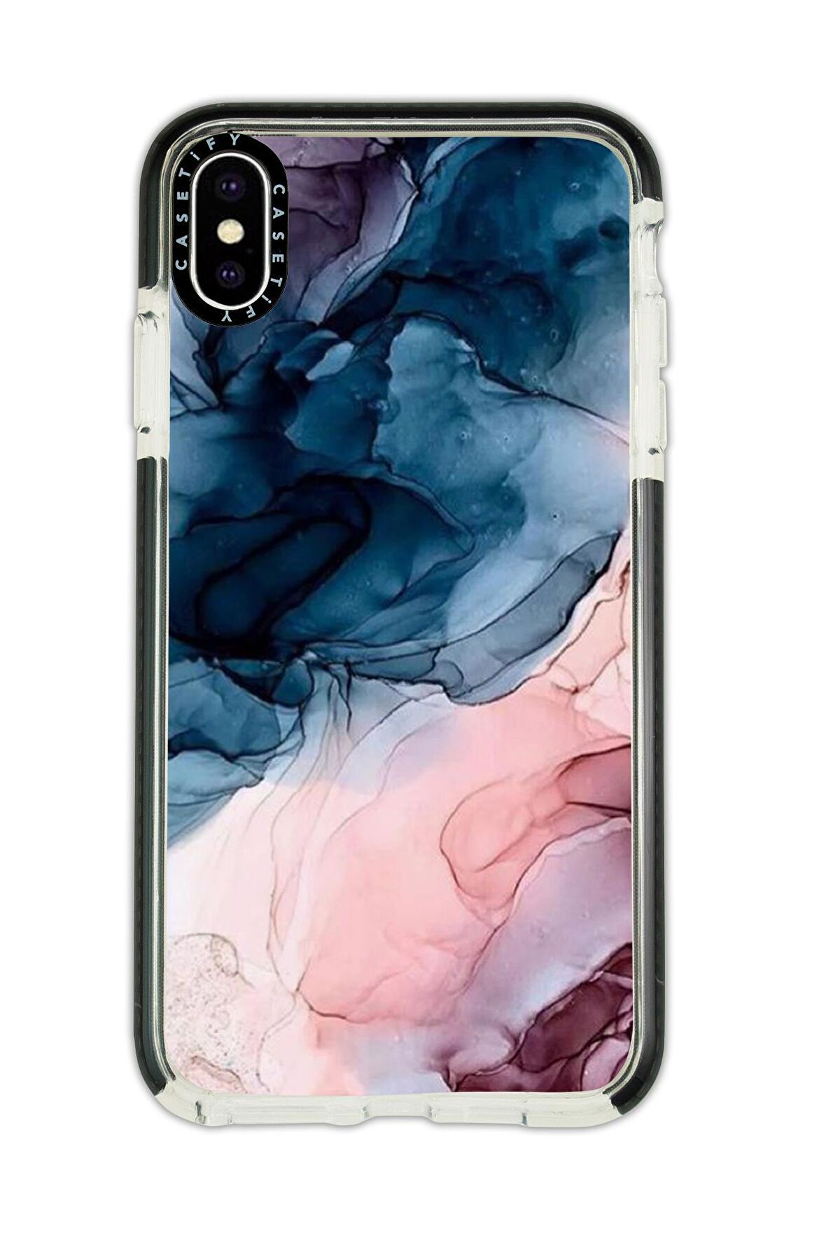 iPhone X Casetify Renkli Mermer Desenli Anti Shock Premium Silikonlu Siyah Kenar Detaylı Telefon Kılıfı