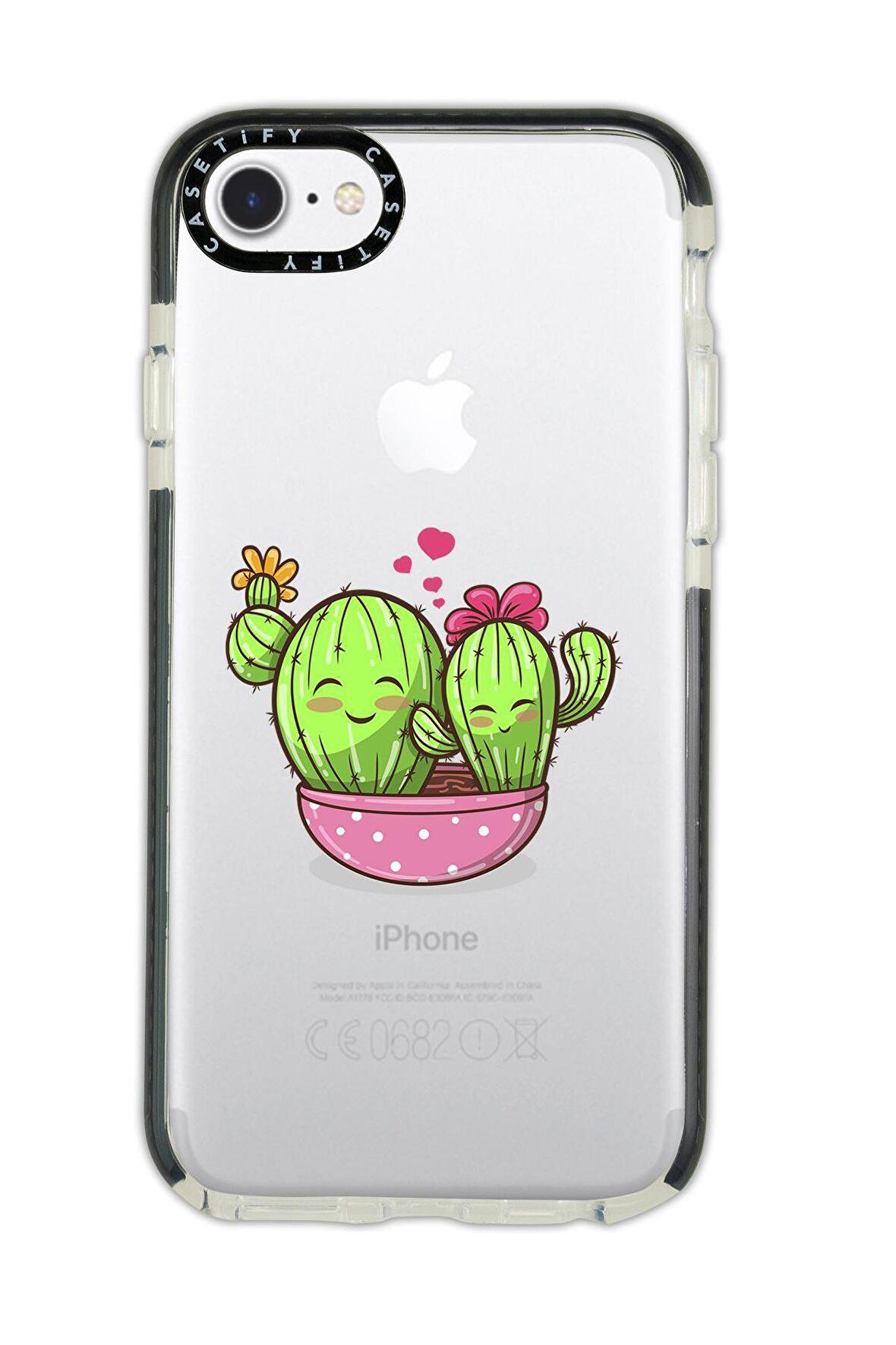 iPhone 8 Casetify Sevimli Kaktüsler Desenli Anti Shock Premium Silikonlu Siyah Kenar Detaylı Telefon Kılıfı
