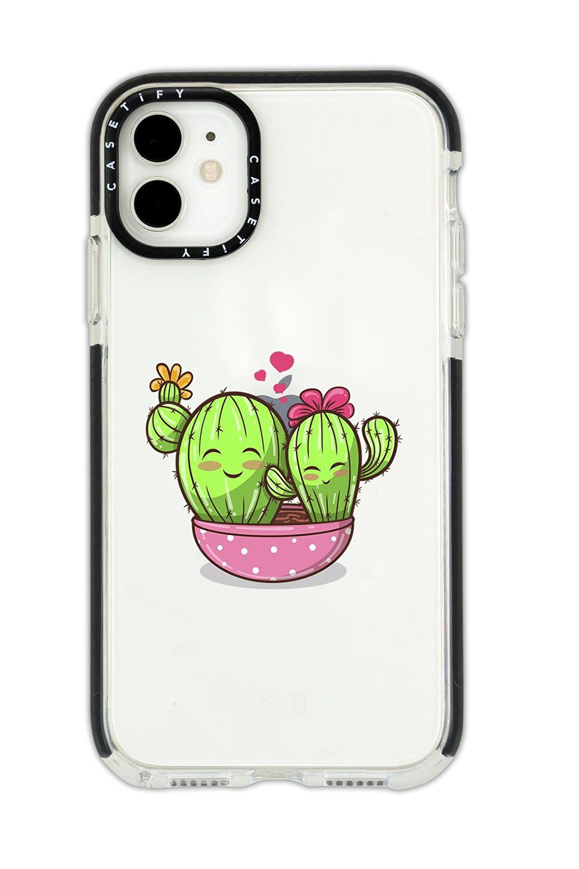 iPhone 11 Casetify Sevimli Kaktüsler Desenli Anti Shock Premium Silikonlu Siyah Kenar Detaylı Telefon Kılıfı